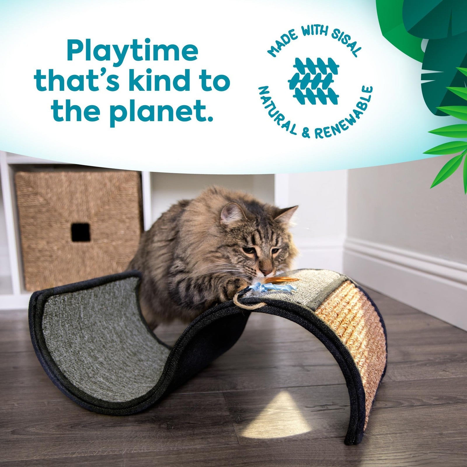Petlinks Dream Curl Carpet Cat Scratcher with sisal surface, lounge area, and catnip, designed for feline scratching and relaxation.