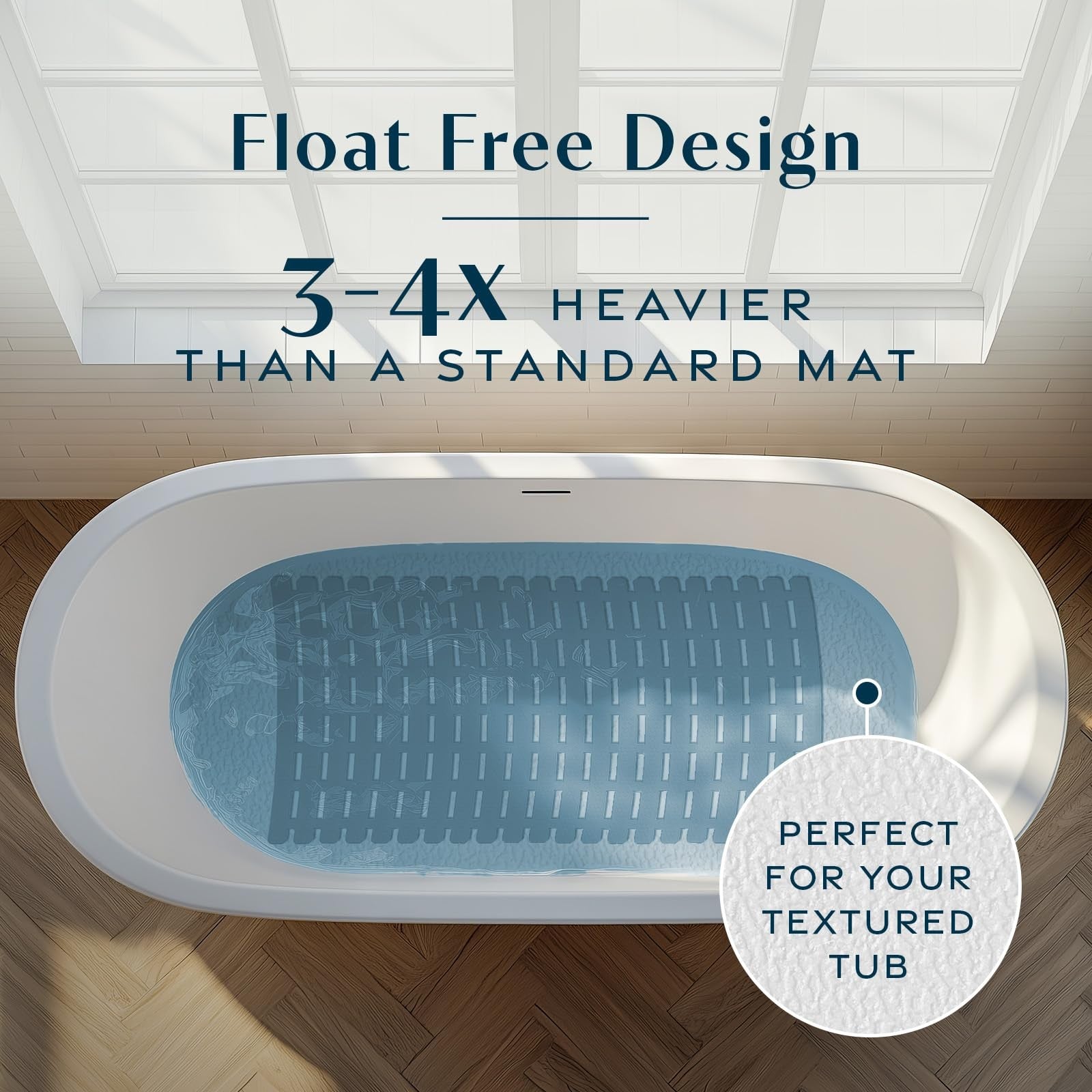 SlipX Solutions weighted non-slip bath mat with textured surface for secure grip in tubs and showers, providing safety and comfort.