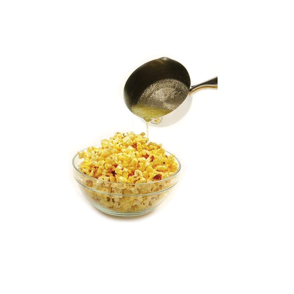 Norpro stainless steel butter melter, 9-inch long, with a sleek, smooth surface and handle for easy melting of butter.