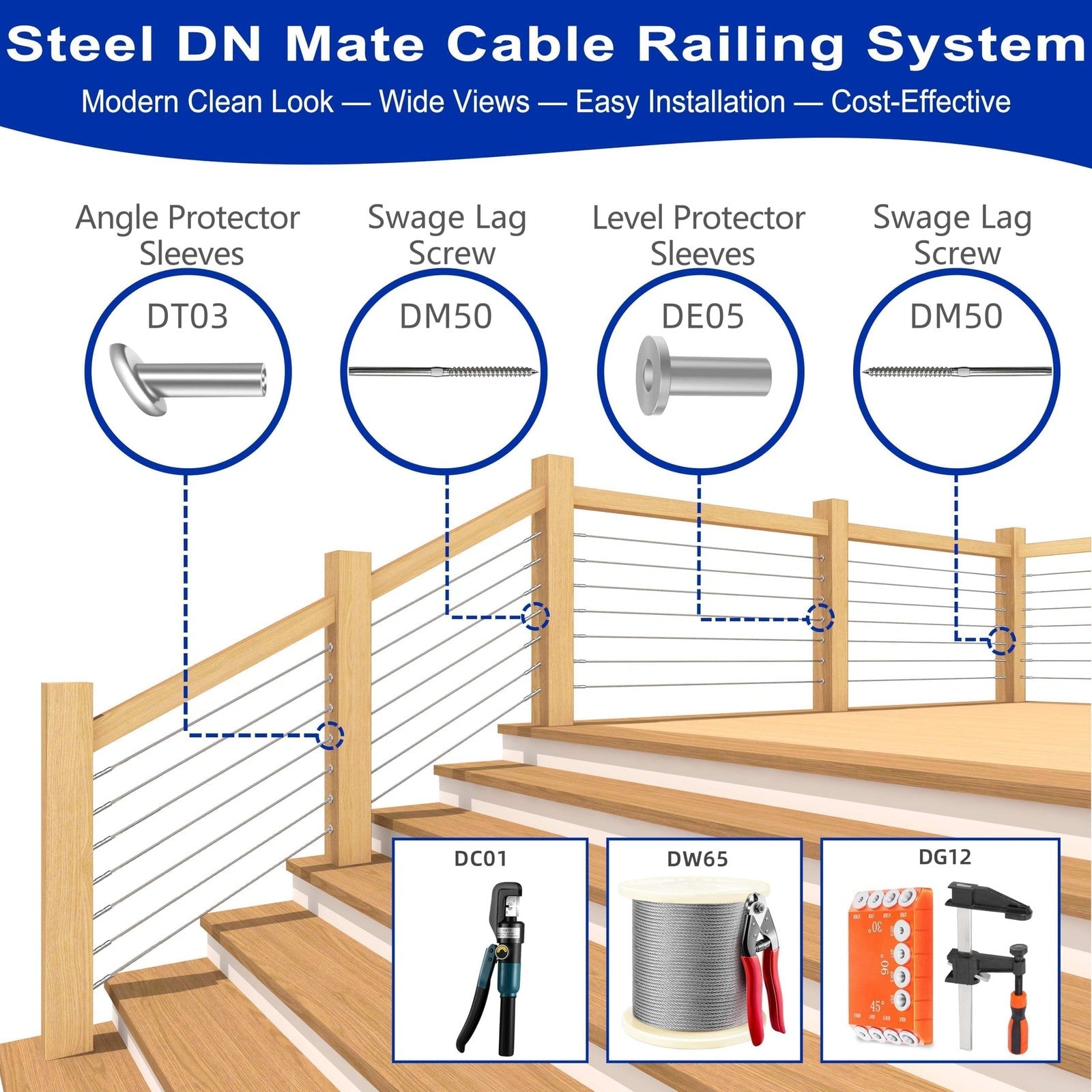 Steel DN Mate stainless steel protector sleeves for 1/8" wire rope, ideal for cab applications, shown in the product image.