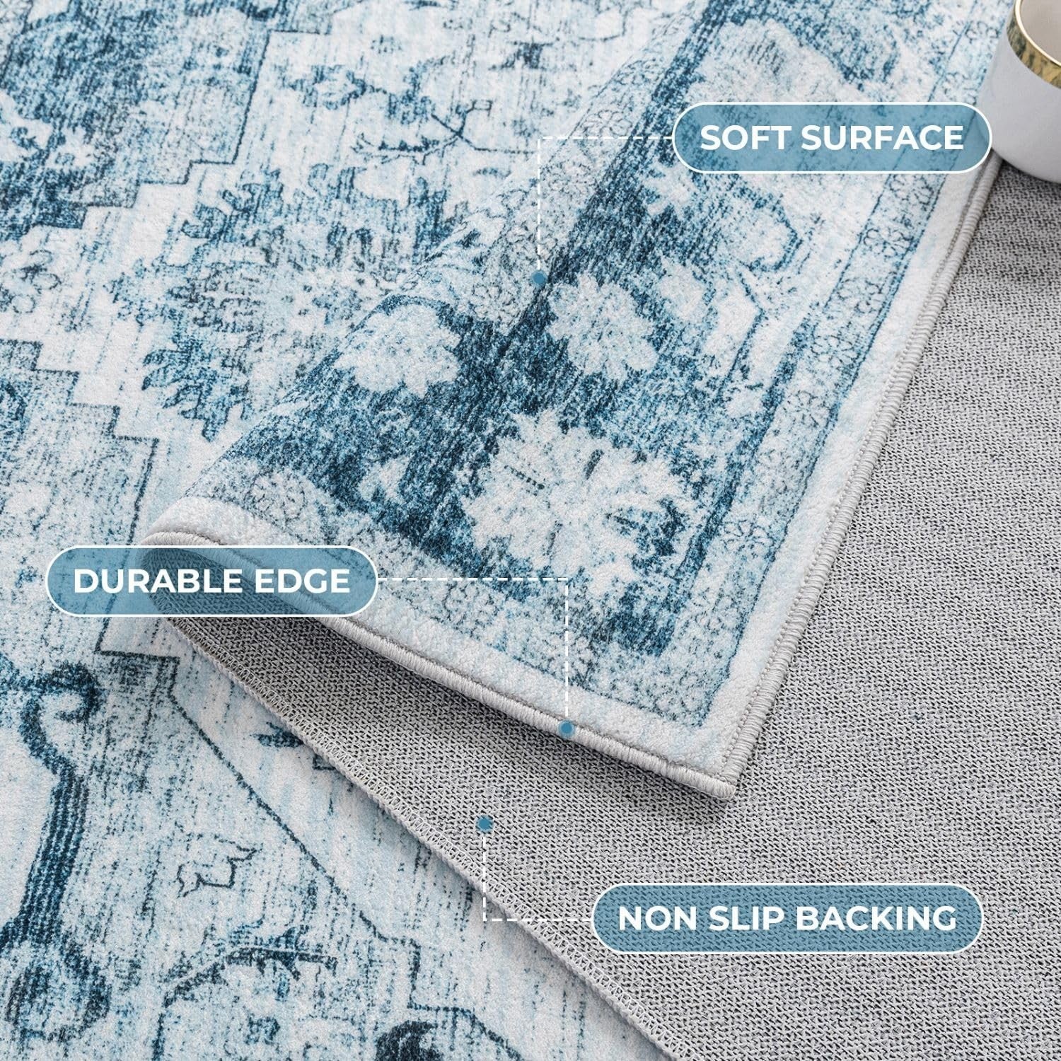 Syalife 5x7 washable area rug with ultra-soft, stain-resistant, low pile, non-slip surface, ideal for living rooms or bedrooms