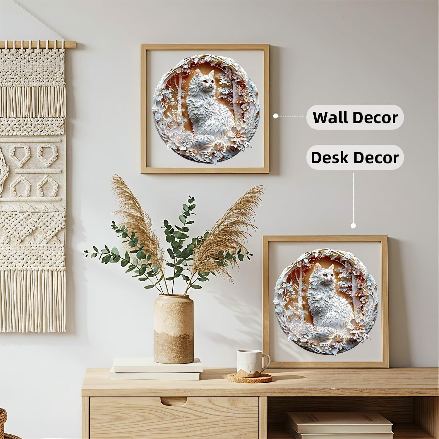 Jollitot 3D wooden puzzle for adults featuring a white cat and cherry blossoms, with 200 puzzle pieces assembled.