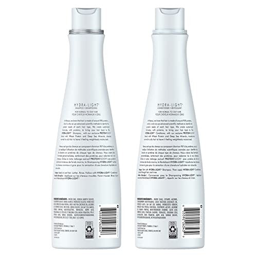 Nexxus Hydra-Light shampoo and conditioner bottles for oily hair, part of Nexxus hair care system, with clear labels and pump dispensers.