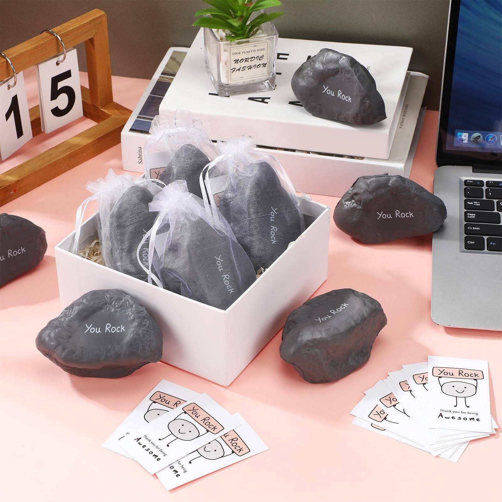Set of 10 Gemscream inspirational stress balls made of foam stones, designed for stress relief and motivation.