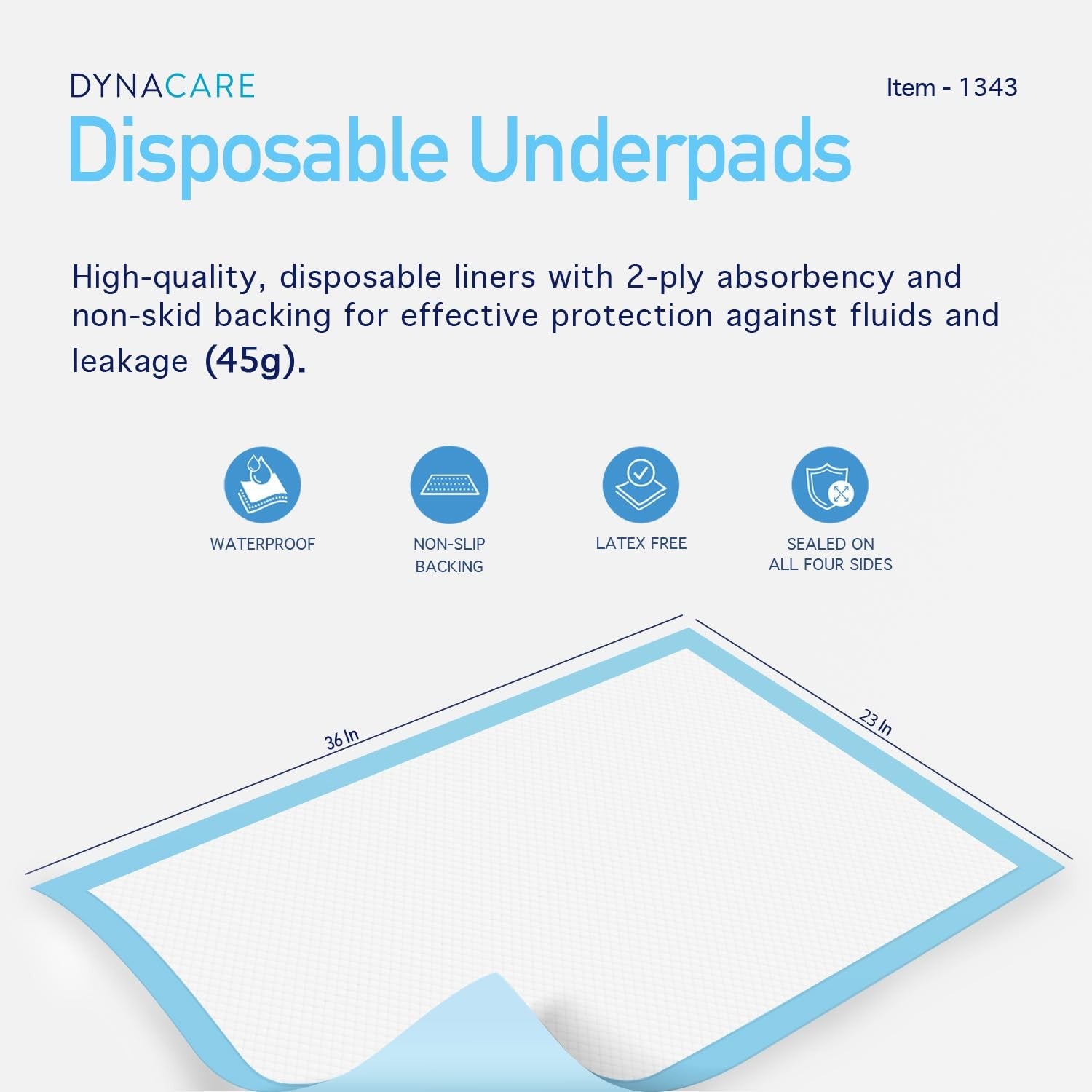 Dynarex disposable underpads, medical-grade incontinence bed pads with waterproof surface for protecting sheets in healthcare settings.