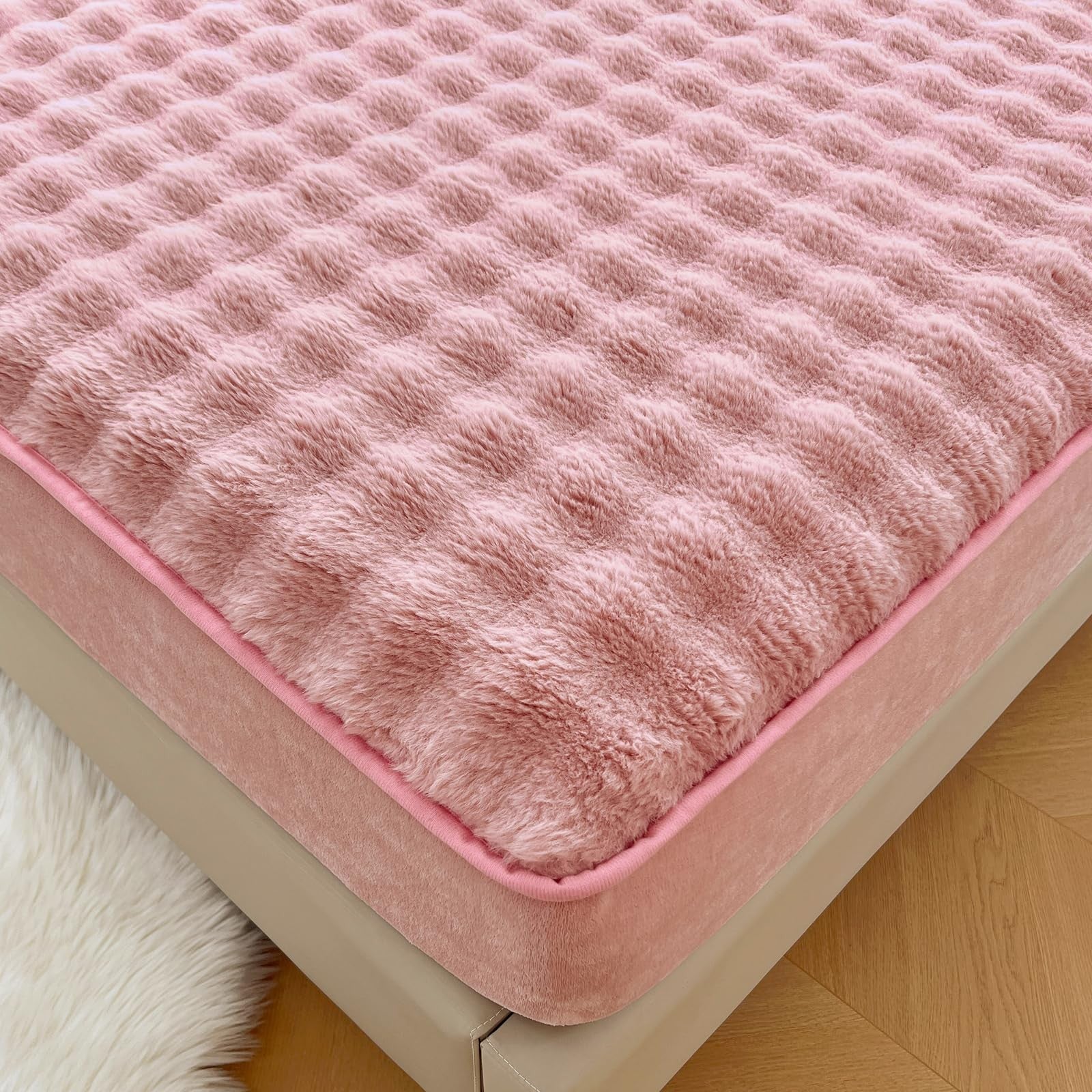 ZIQINPSQ plush shaggy fitted sheet for queen size bed, soft velvet faux fur with deep pockets, warm and cozy bedding layer