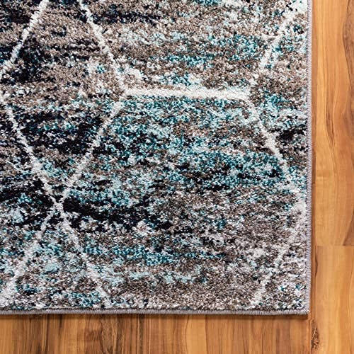 Unique Loom Trellis Frieze Collection area rug with geometric blue and multi-color pattern, 4x6 feet size, modern home decor.