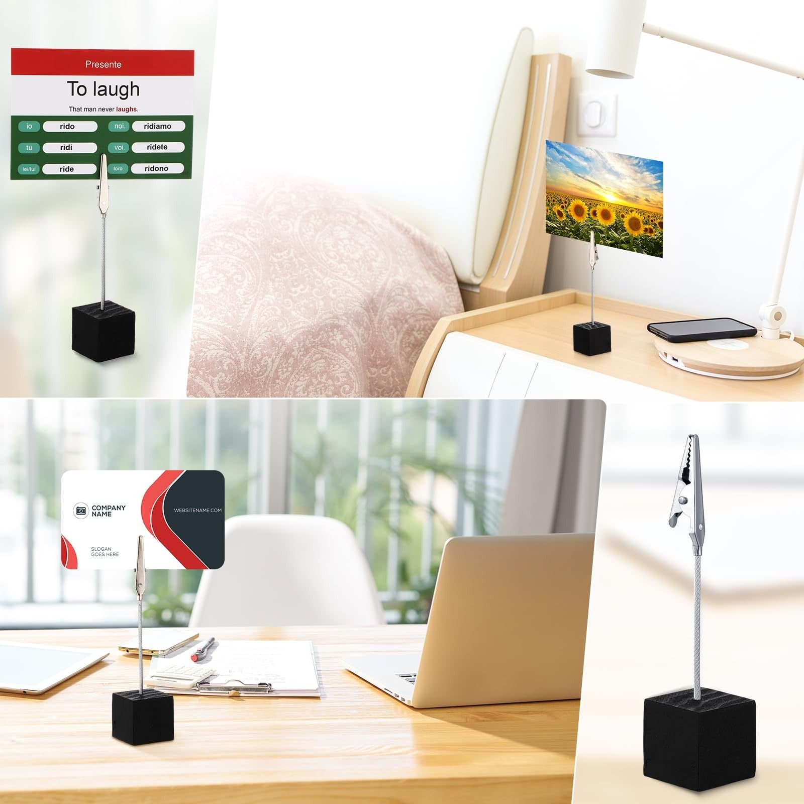 Set of 10 Gersoniel cube base memo clips with wooden tables number holders, alligator clips for organizing notes and displays