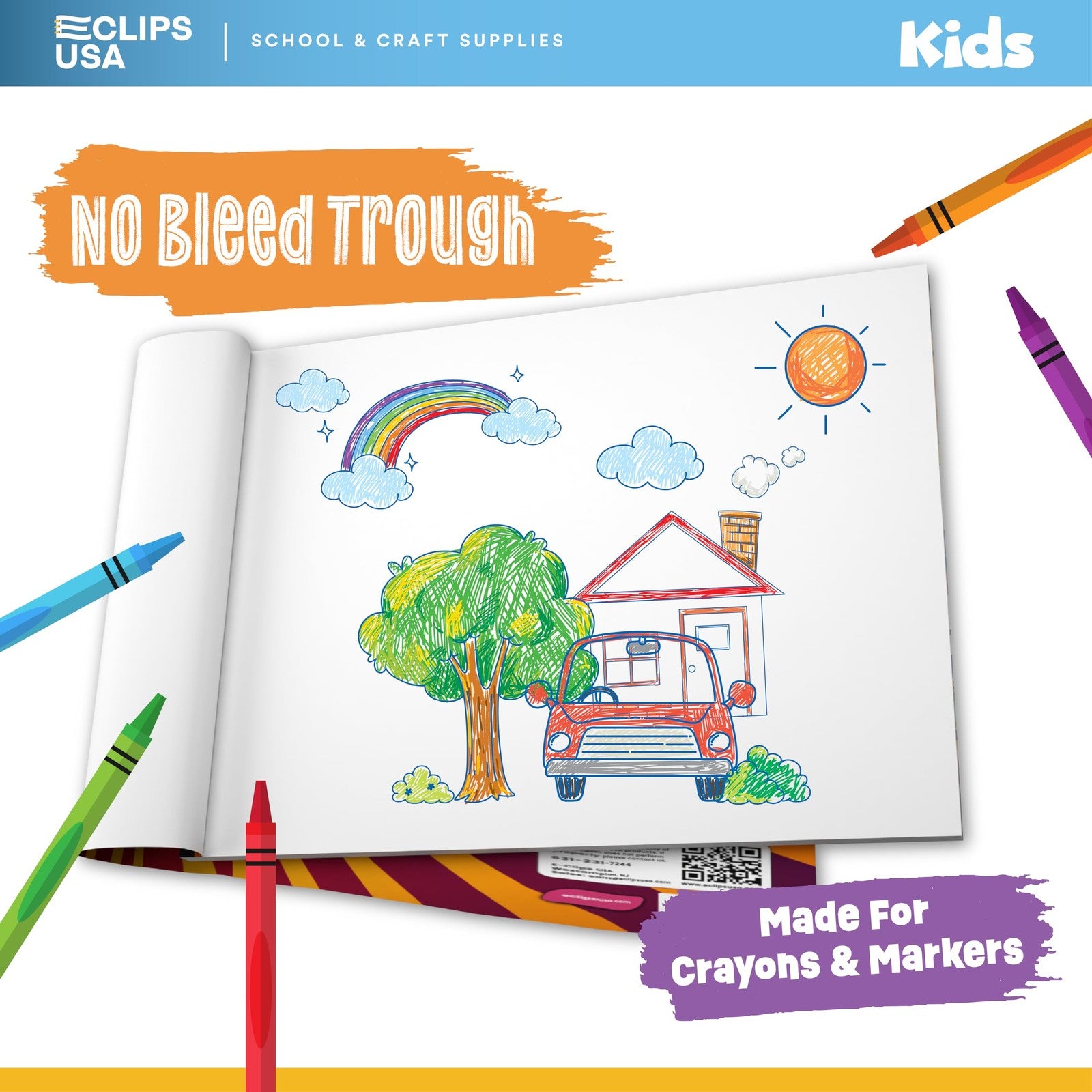 E-CLIPS USA sketch book for kids with drawing paper and sketch pad, ideal for young artists to create and draw comfortably.