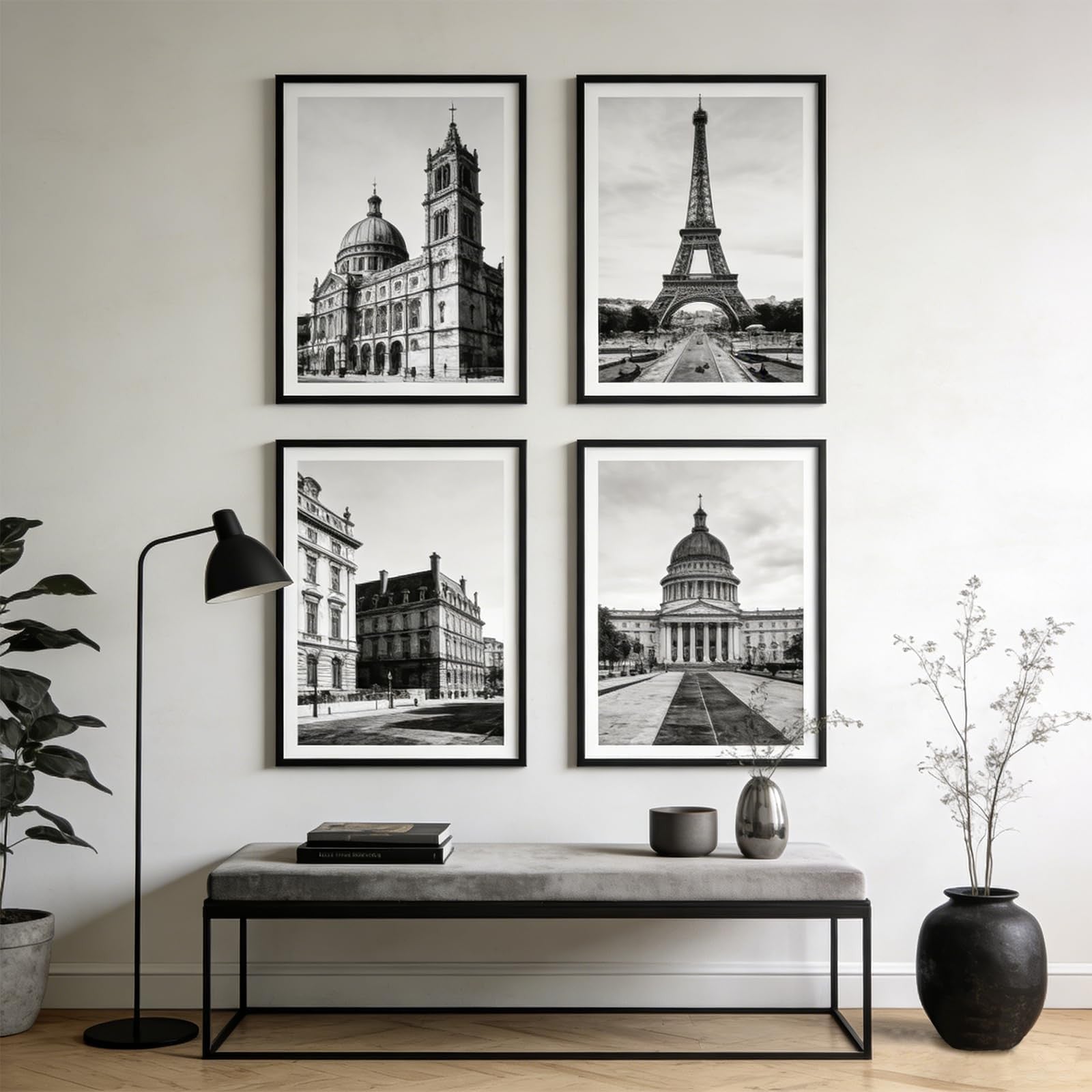 Set of four DB Boarding 16x20 poster frames with scratch-proof glass for wall display, showcasing modern black picture frames.