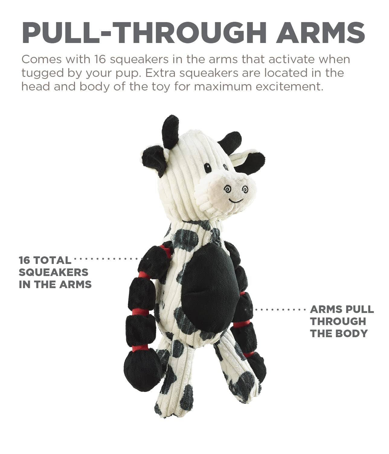 Outward Hound Thunda Tugga Cow plush dog tug toy with squeaker, pack of 2, soft and durable for play and tugging.