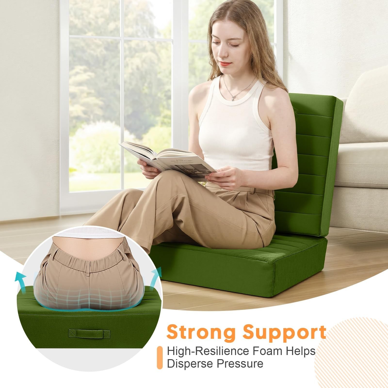 Two sets of large Memorecool square floor pillows for adults and kids, ideal for meditation and relaxation.