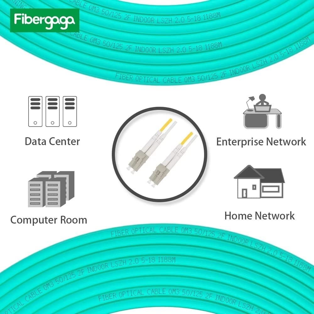 Fibergaga 5-pack OM3 multimode fiber LC to LC patch cables, 10ft length, 50/125µm, ideal for 10G network connections