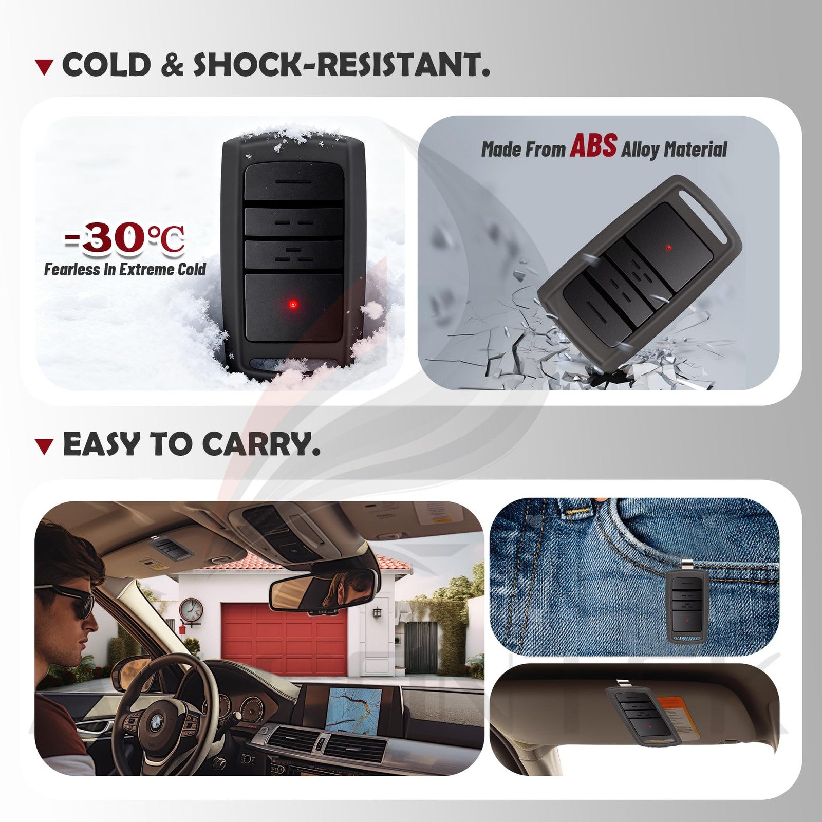 Avisontek 3X overhead garage door opener remote O3T-BX and O3T-A, showcasing sleek black remote controls with buttons and branding.