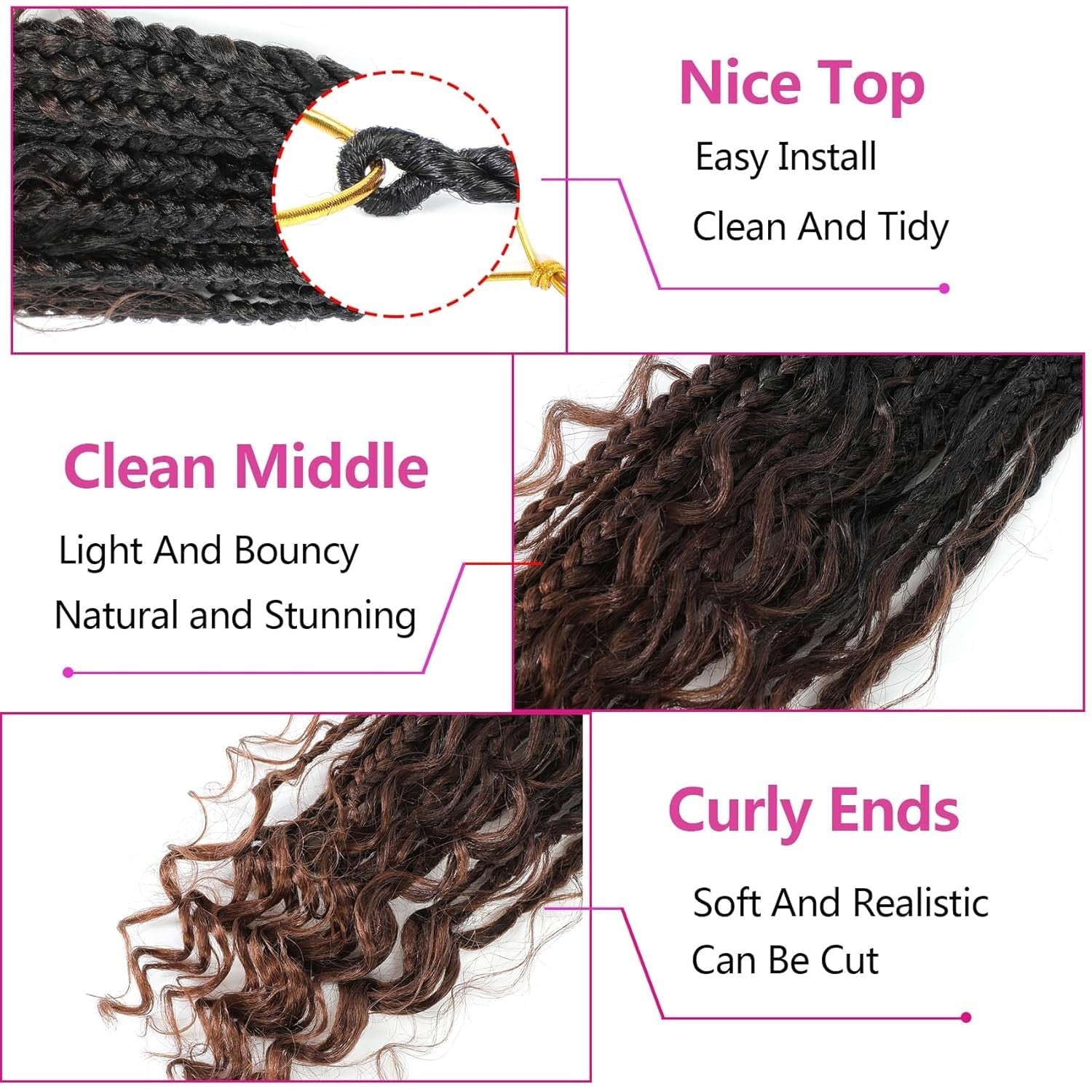 Wodun Goddess Box Braids Crochet Hair, 10-inch pre-looped box braids with natural, textured appearance and vibrant color.