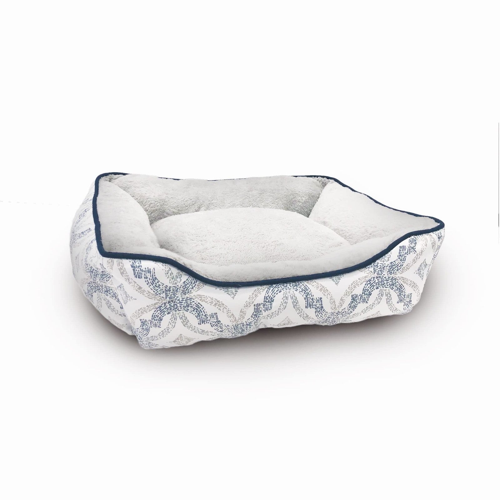 Modern Threads luxury dog bed with oxford printed plush fabric, cozy cuddler for small to medium-sized dogs.