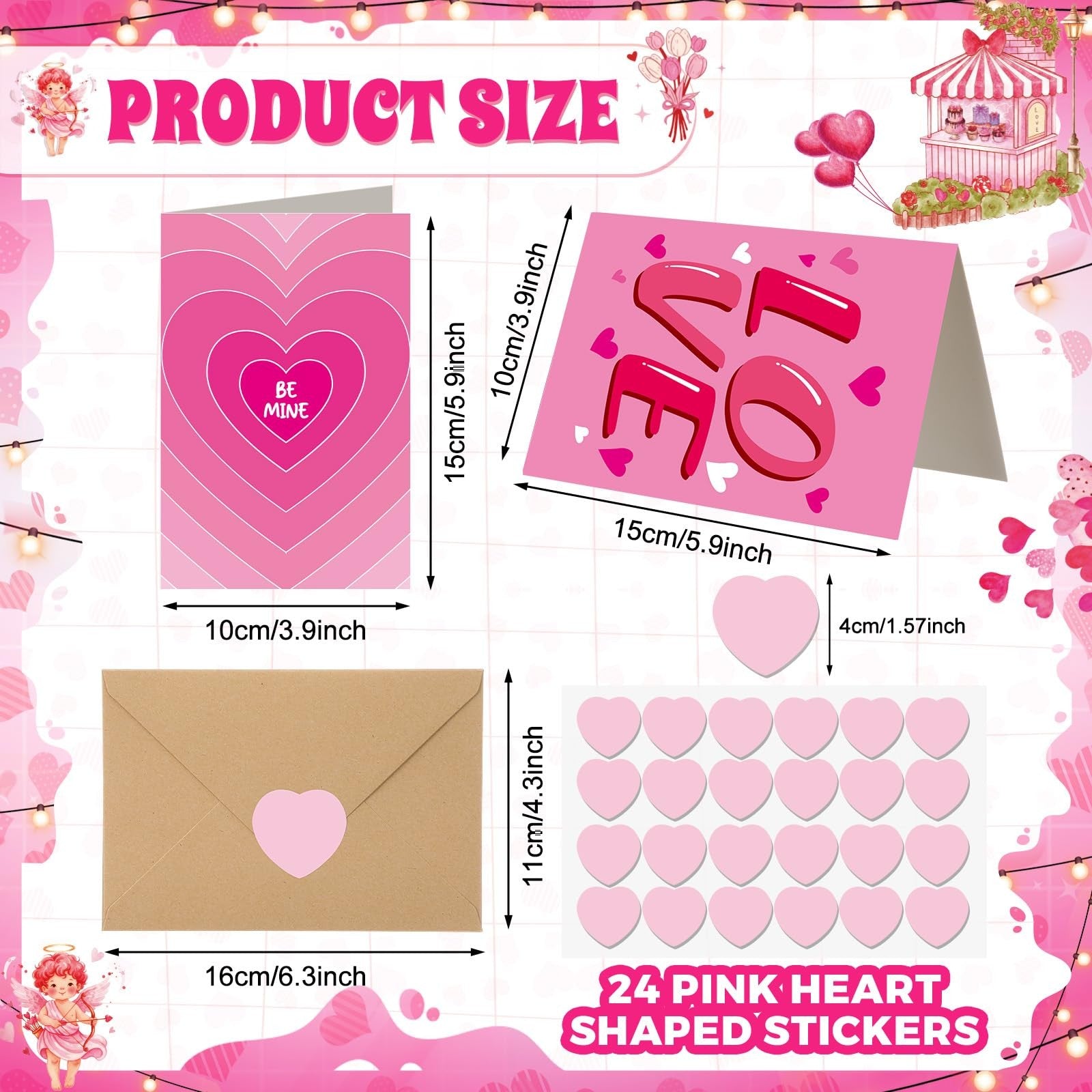 Tenceur 240-pack pink Valentine greeting cards with love heart designs and envelopes, perfect for expressing affection.