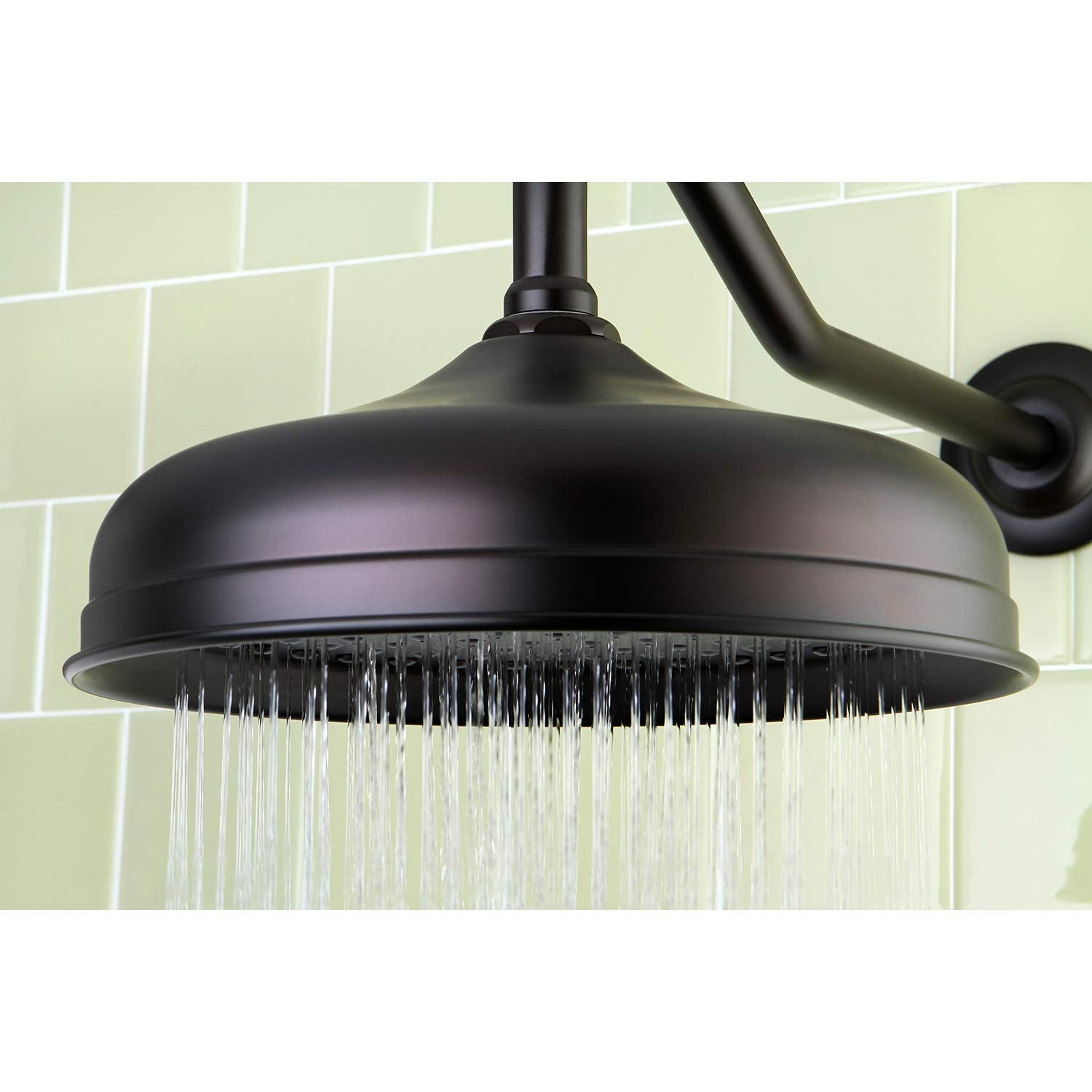 Kingston Brass Victorian raindrop shower head, 10-inch size, oil rubbed bronze finish, with intricate Victorian design features.