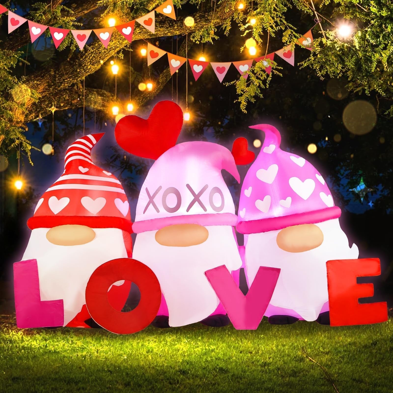 Kofero 6ft long Valentine’s Day inflatable gnome outdoor decoration with love theme for yard display