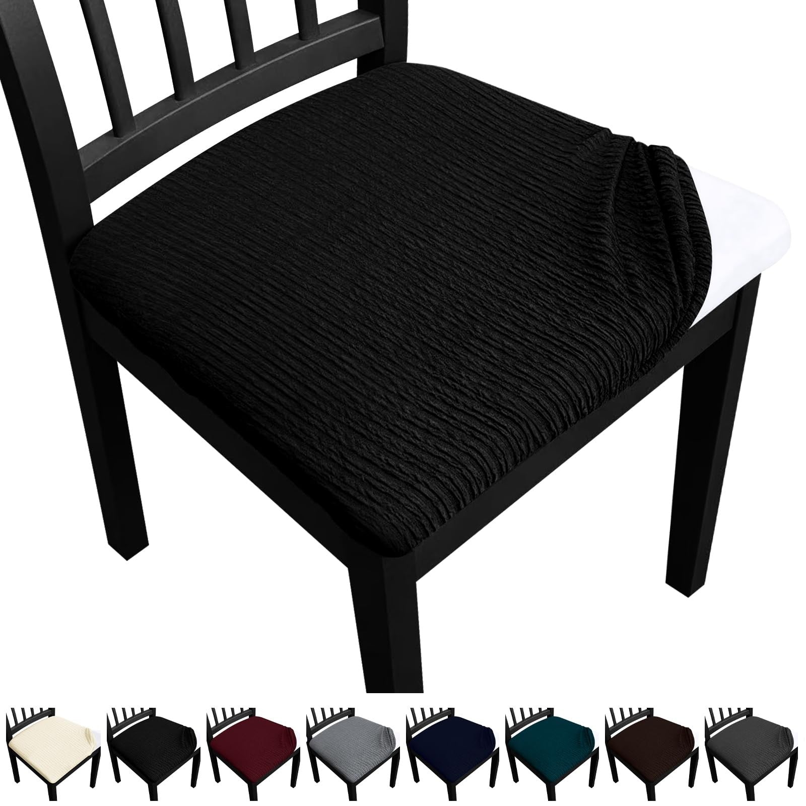 Set of 8 washable Fafua dining chair seat covers, soft fabric with elastic edges, designed to protect and refresh dining room chairs.