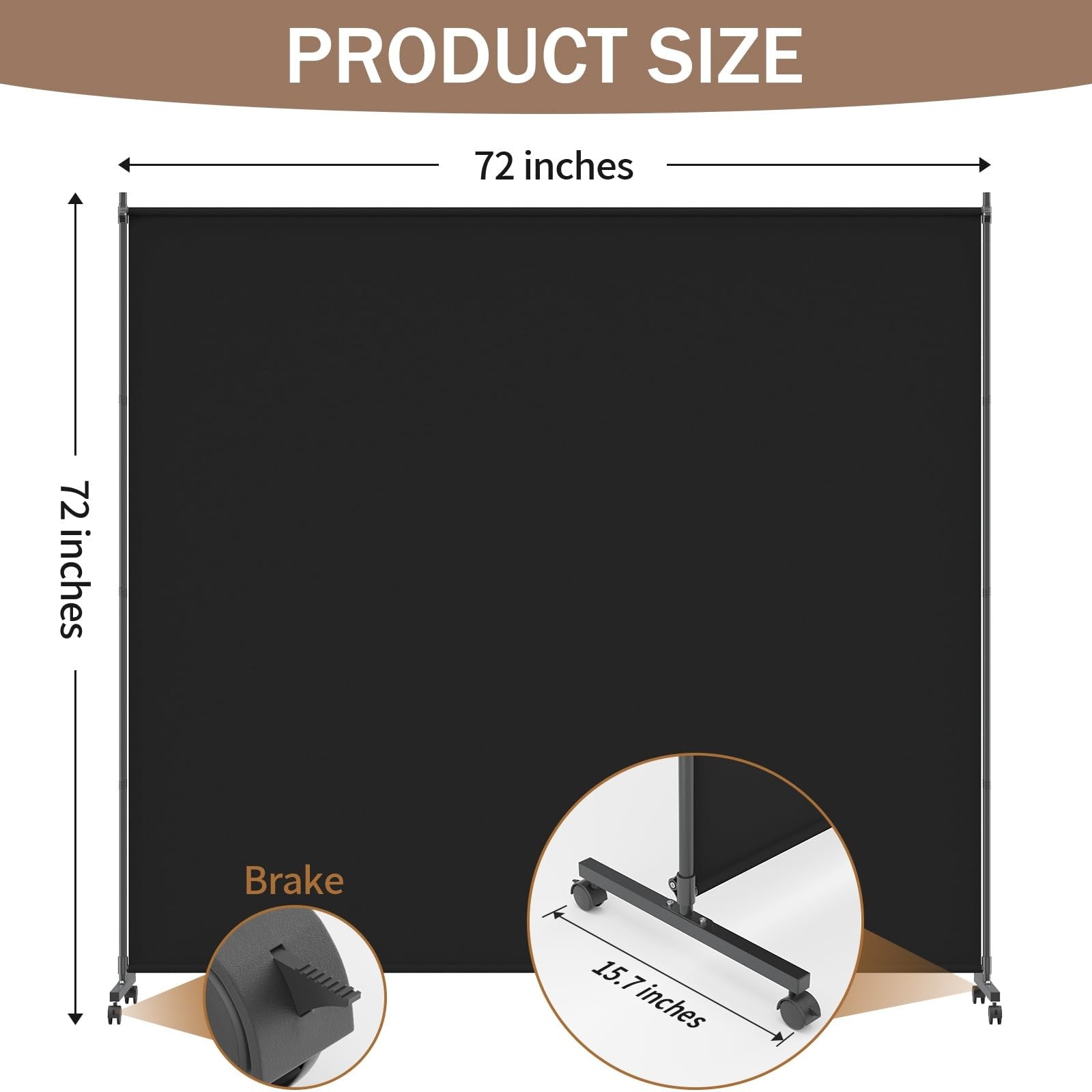 VAMFUTRE black single panel room divider privacy screen with caster wheels, 6.6 feet tall, for versatile room separation.
