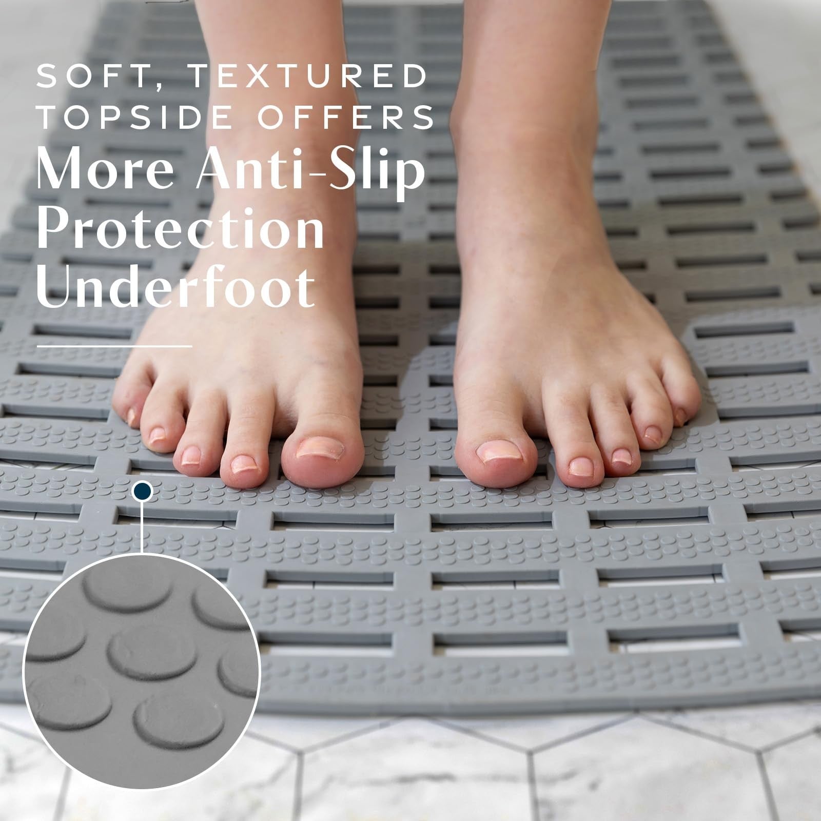 SlipX Solutions weighted non-slip bath mat with textured surface for tub and shower safety, featuring suction cups for secure grip.