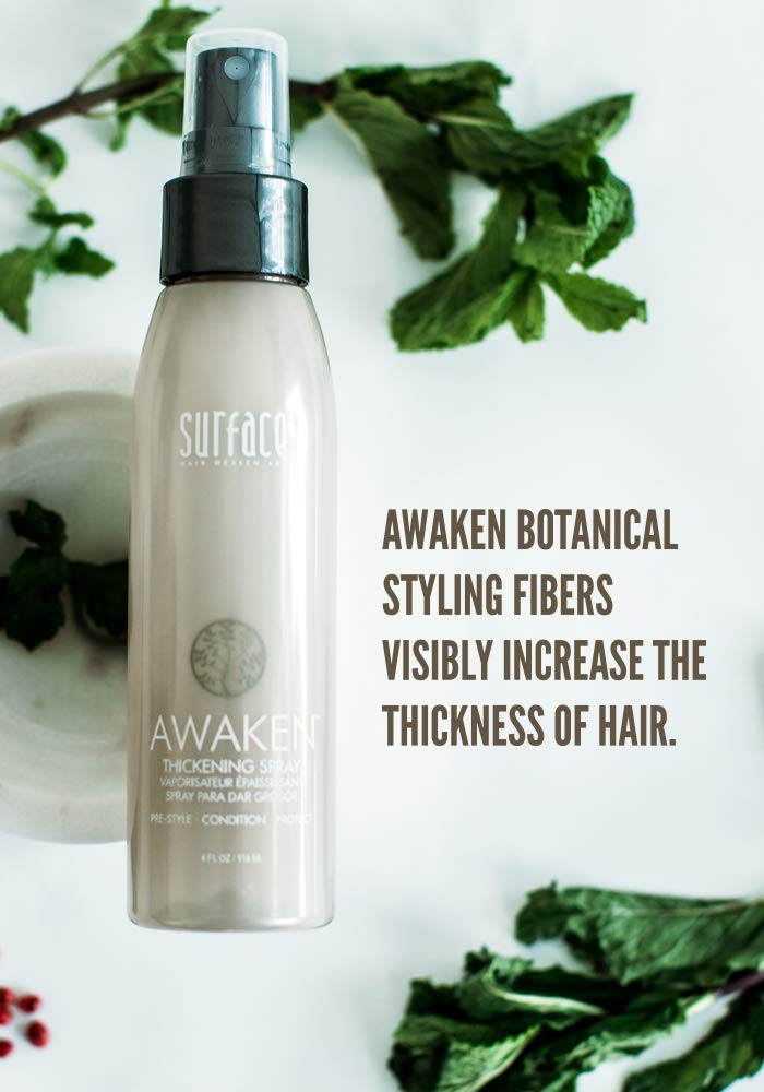 Surface Surface Hair Awaken Thickening Spray bottle with label, pre-style conditioning and protection spray for hair.