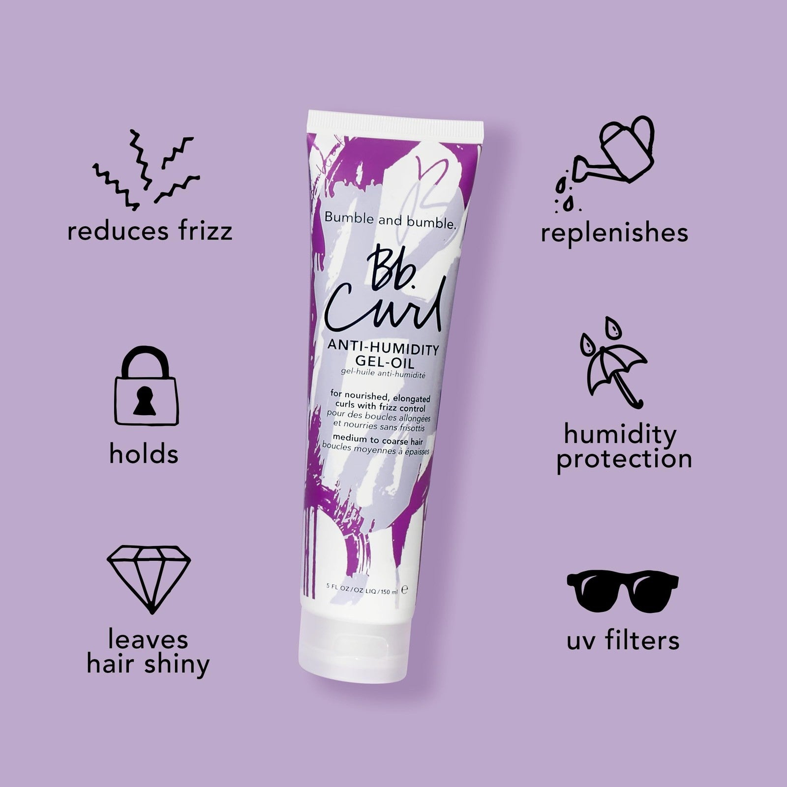 Bumble and bumble Curl Anti-Humidity Gel-Oil for coily, curly hair, reducing frizz and enhancing natural curl definition.
