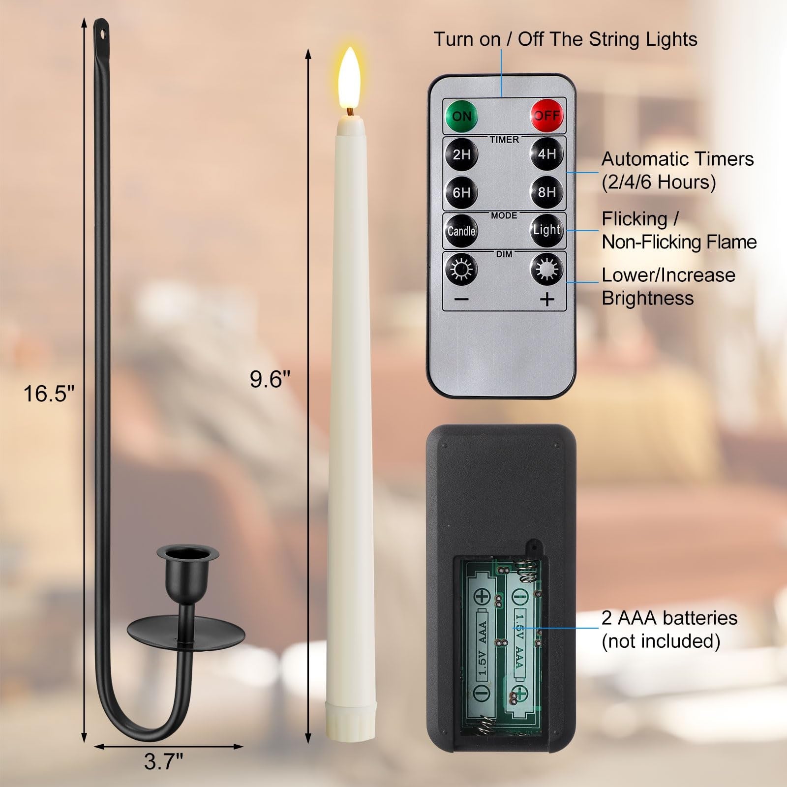 Tessco for you metal wall mount candle sconces with 9.6-inch LED flameless taper can, showcasing modern candle holder design.