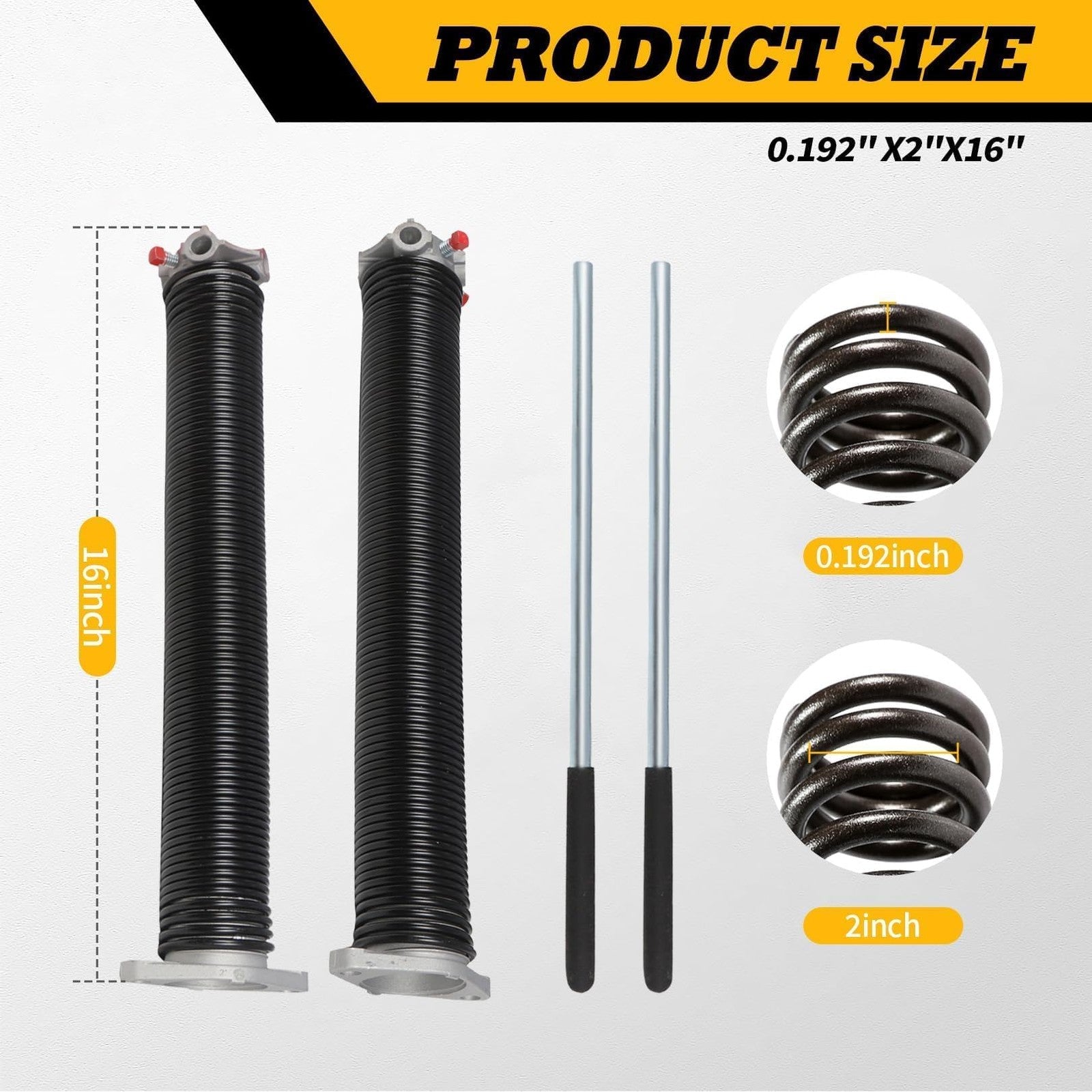Pair of Jecoupoon 2-inch garage door torsion springs with non-slip winding bars for secure and reliable garage door operation.