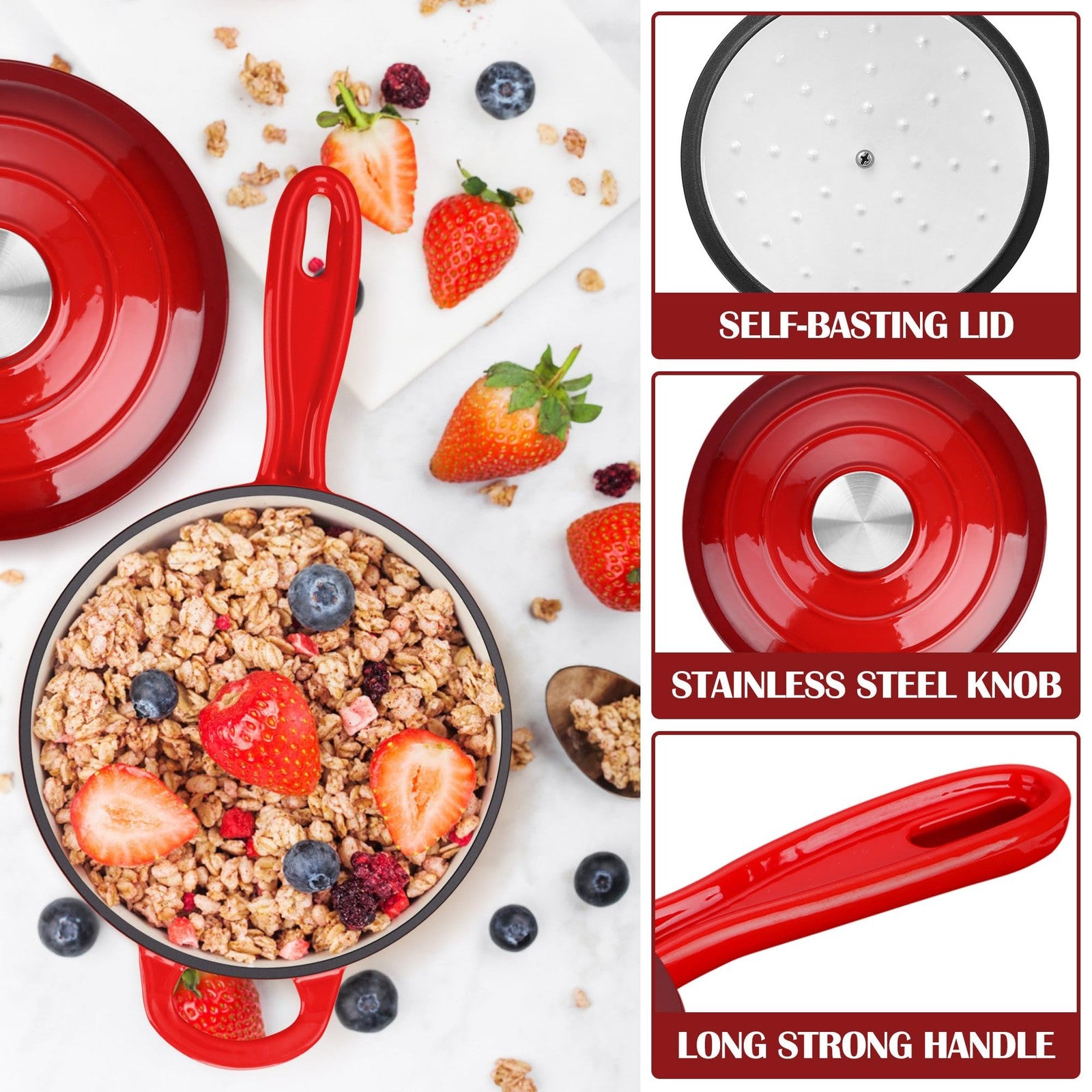 E-far enameled cast iron 1-quart saucepan with lid, small Dutch oven style, featuring a sturdy handle and colorful enamel finish.
