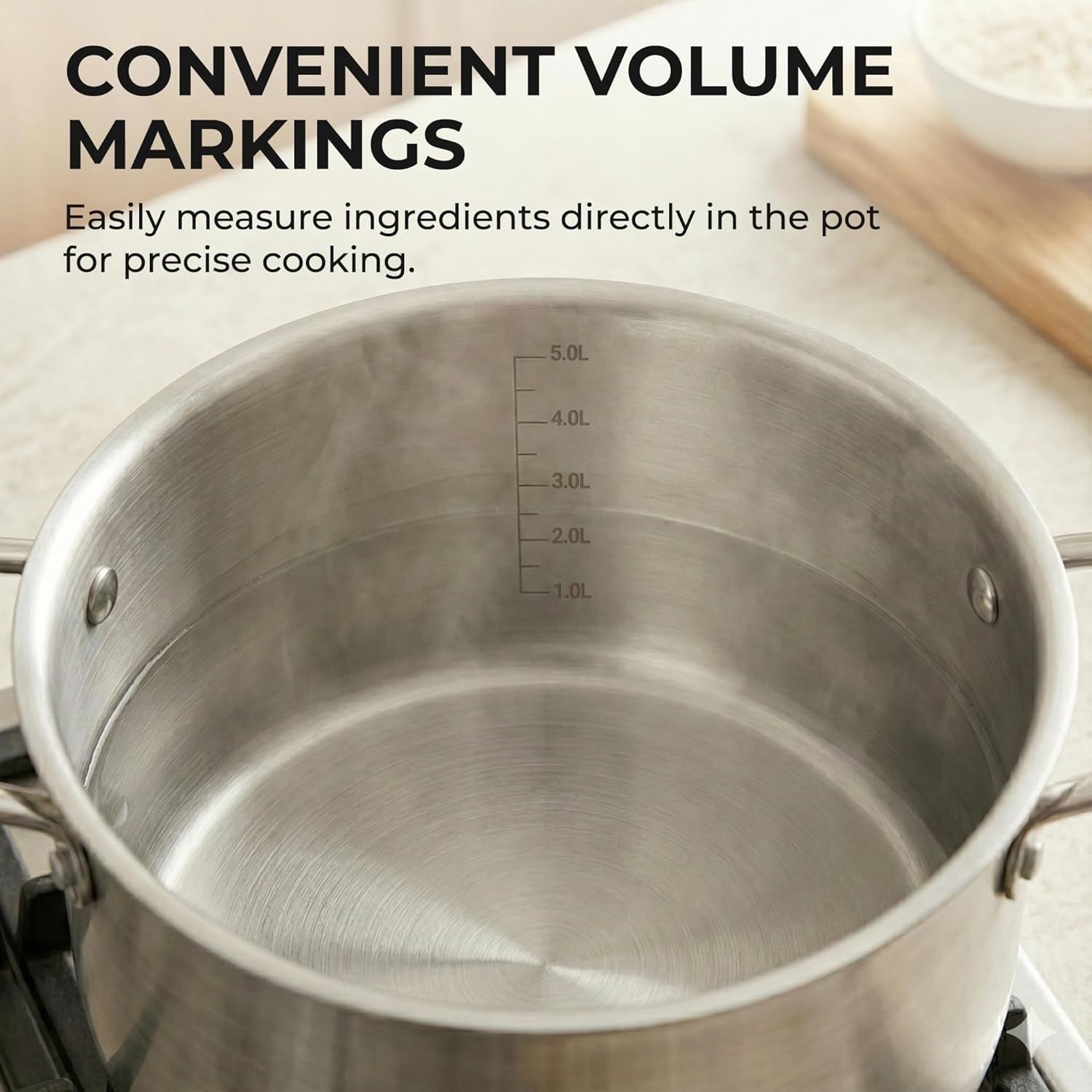 Sunhouse 6.5 Quart stainless steel stock pot with sturdy handles, heavy-duty induction-compatible cookware for boiling and cooking.