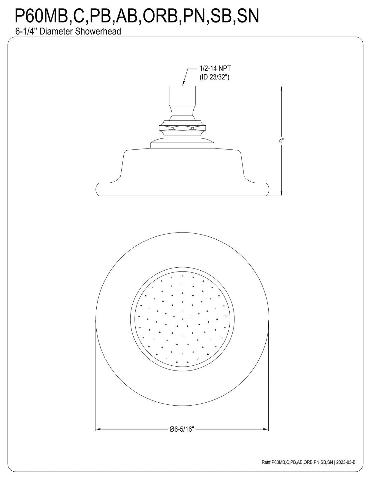 Kingston Brass Victorian P60C round ceramic shower head with raindrop pattern, 6-5/16 inch diameter, elegant bathroom fixture