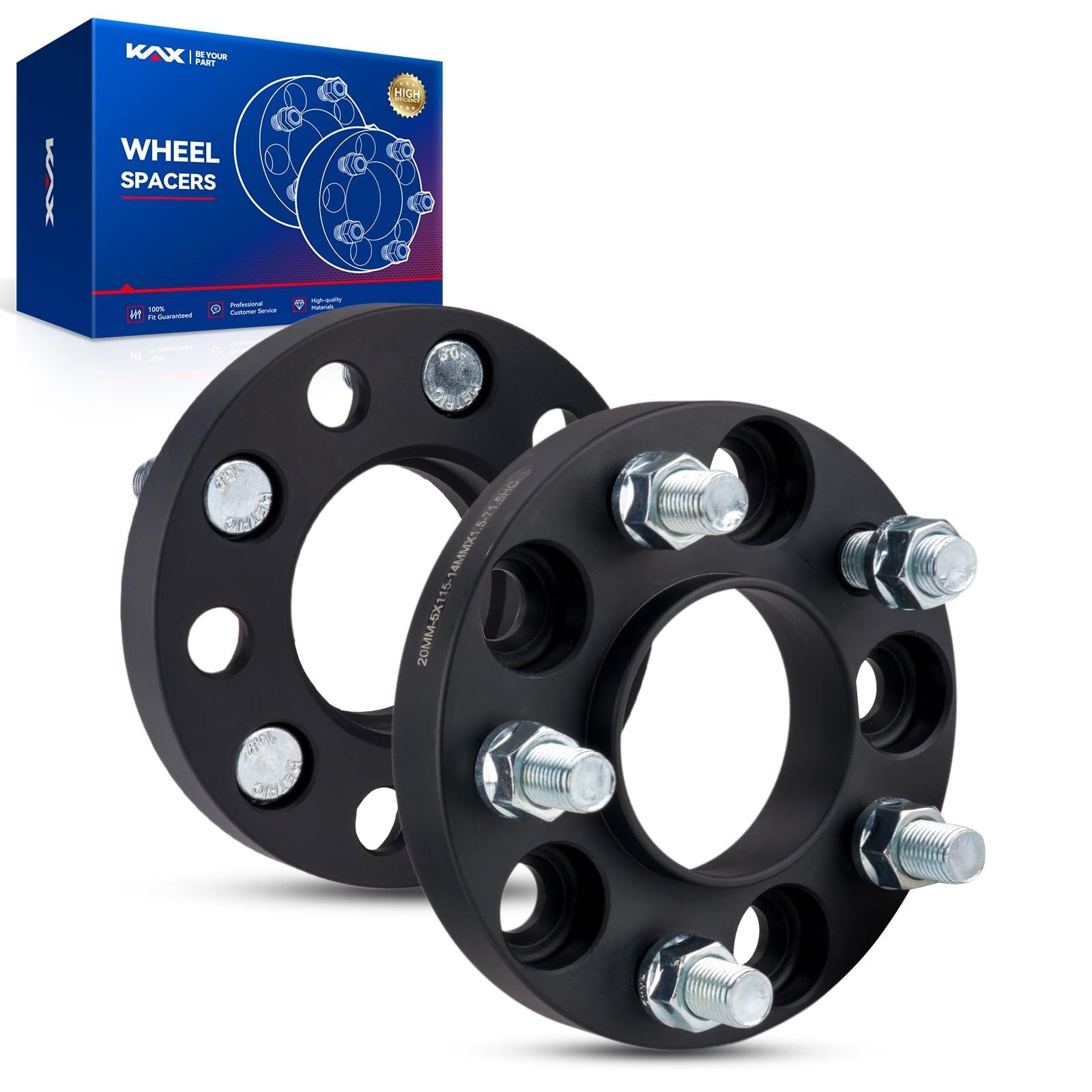 KAX 5x115mm wheel spacers, 20mm thick, for Charger Challenger 300 Magnum, hubcentric M14x, showing the spacer on a vehicle wheel