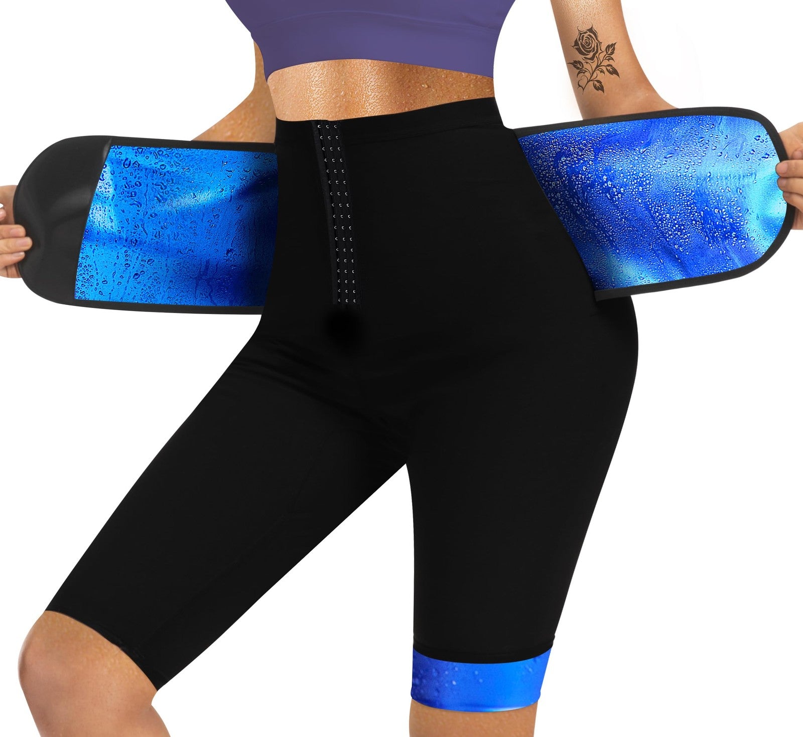 QZSH women's sauna pants, high-waist slimming leggings with a snug fit, designed for workout and body shaping.