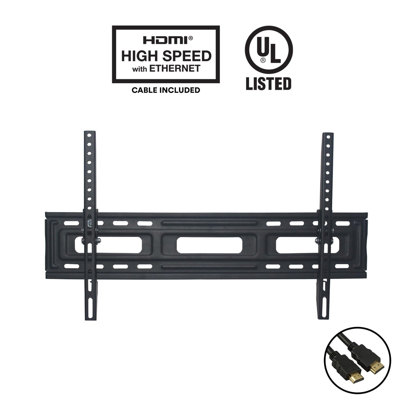 ONN DuraPro tilting wall mount kit for 24-84 inch TVs with bonus HDMI cable, adjustable tilt and sturdy wall installation.