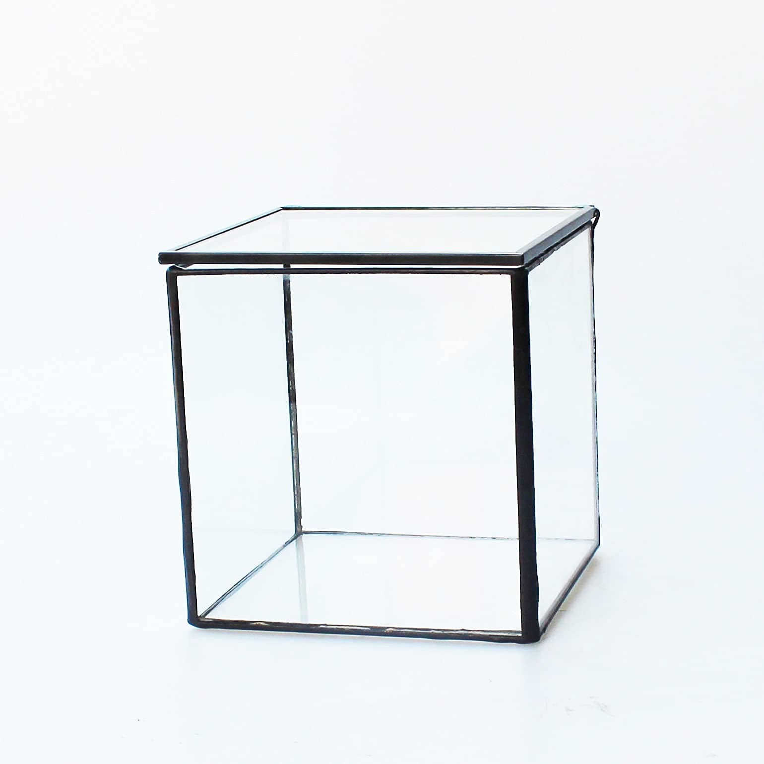 Small square glass terrarium by Libproqia featuring a geometric clear design for indoor plant display.