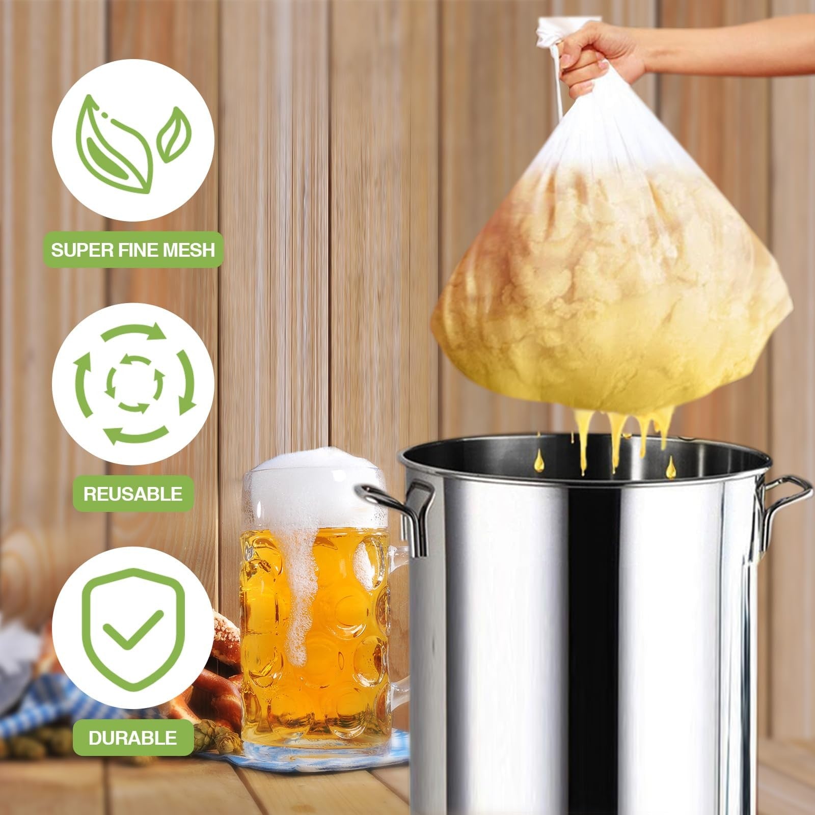 Chumia 20-pack reusable brew bags, extra large 26x22 inch fine mesh strainers for cold brewing and tea brewing.