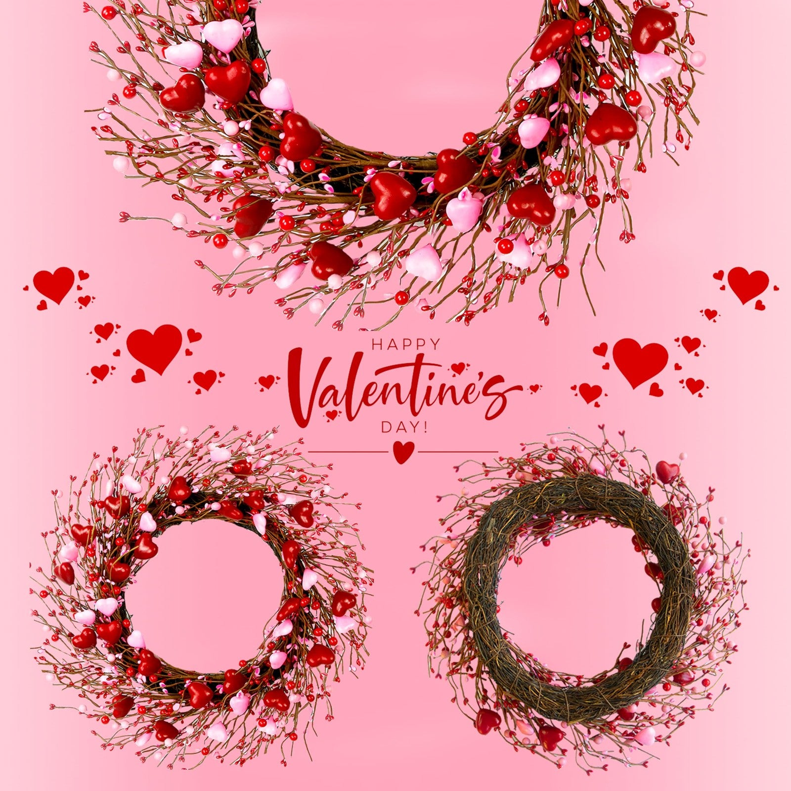 WSTPUPU Valentine's Day wreath, 20-inch front door decoration with red and white accents, perfect for celebrating love and the holiday.