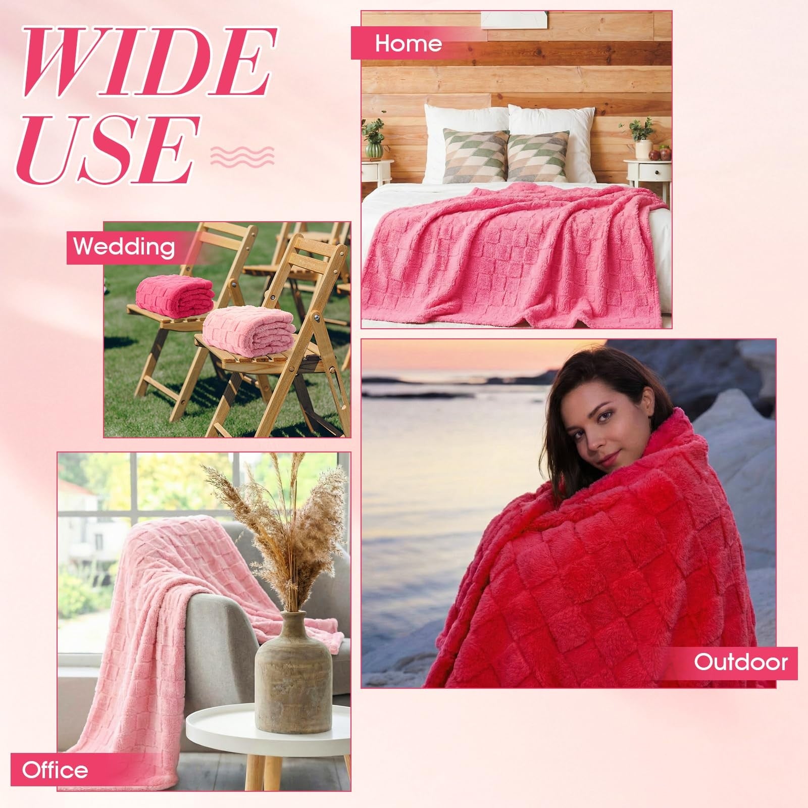Buryeah 6-pack fleece throw blankets, 50x60 inches, soft 3D checkered design, cozy bedding or sofa accessories