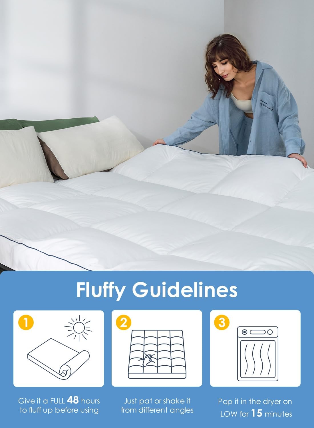 QUEEN ROSE king pillow top mattress topper, extra thick soft bed pad with plush, cushioned surface for added comfort.