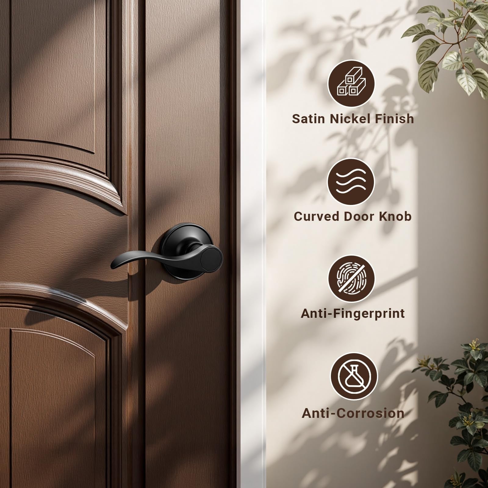 Set of three matte black passage door levers by Knobonly, interior door handles for Hallywa doors, stylish and modern design