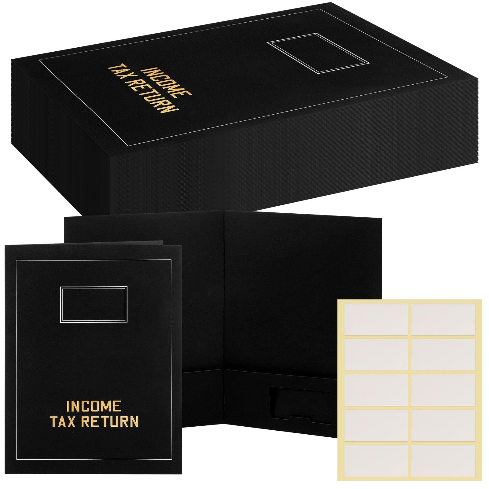 Kisston 25-pack of gold foil stamped tax return folders with 2 pockets for income tax documents and organization.