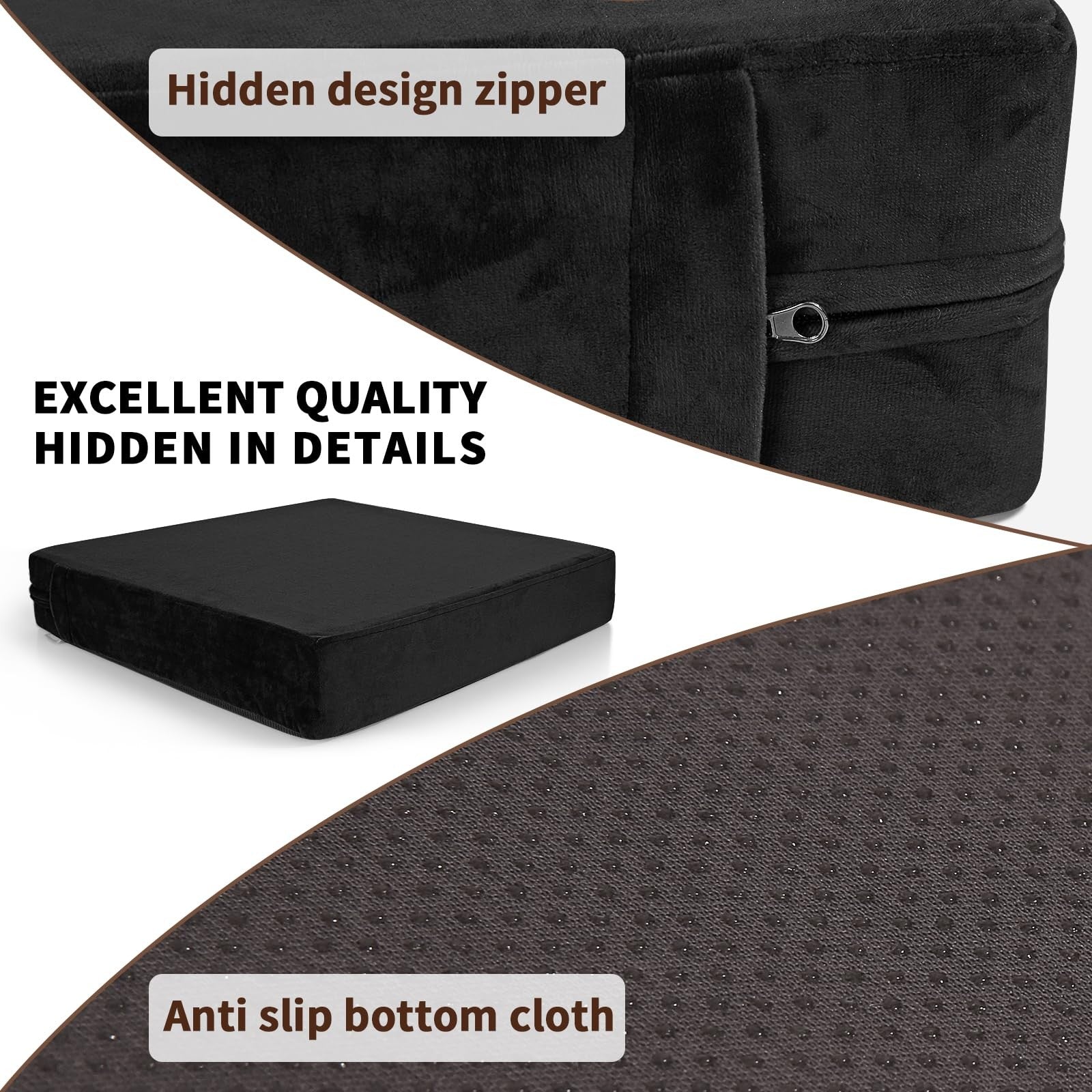 SINOSSO velvet 20x20x3 inch chair cushion for recliner or armchair, black, designed for elderly comfort and support
