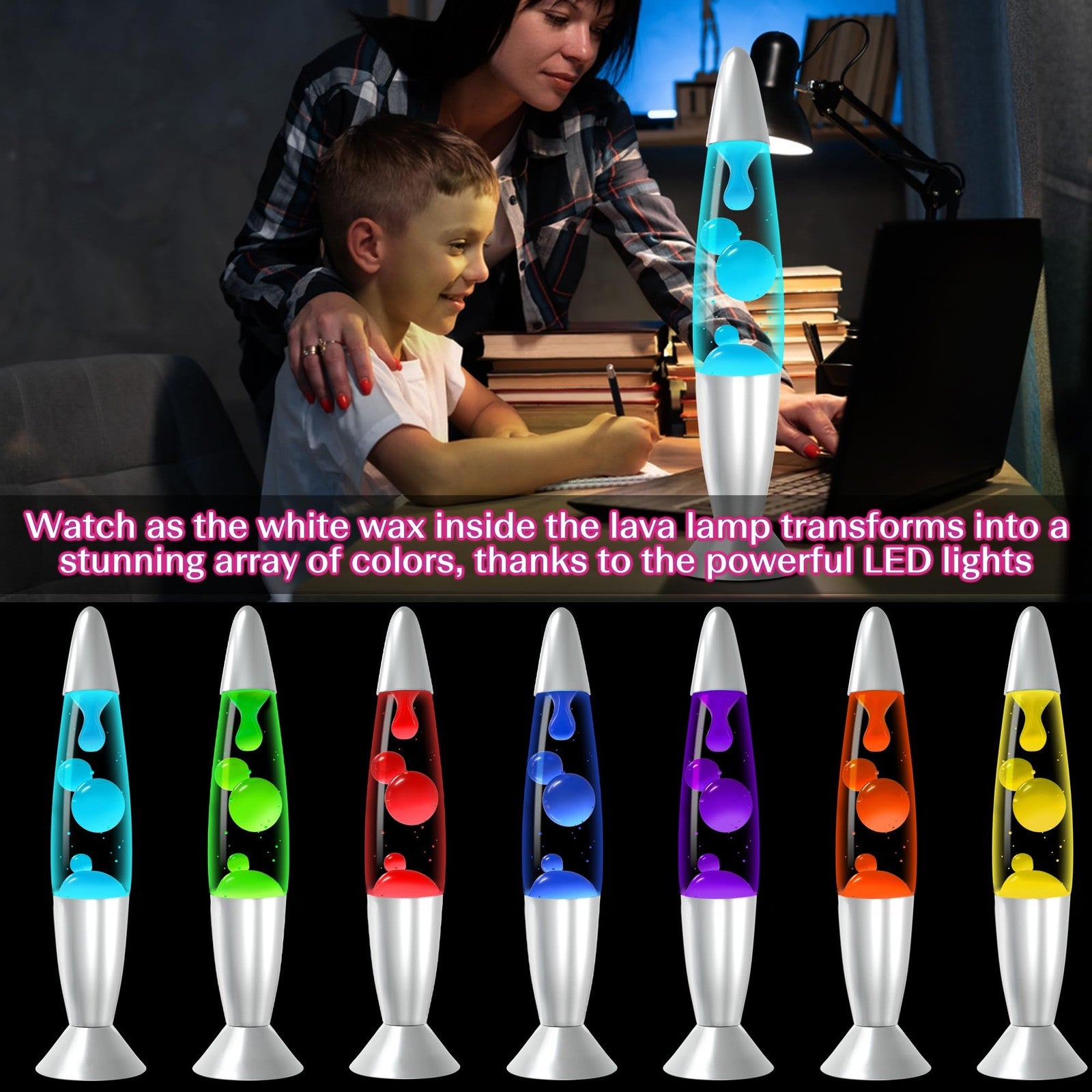 JAMBO 7-color changing LED motion lamp, 13-inch light with vibrant colors, suitable for kids, teens, and adults.
