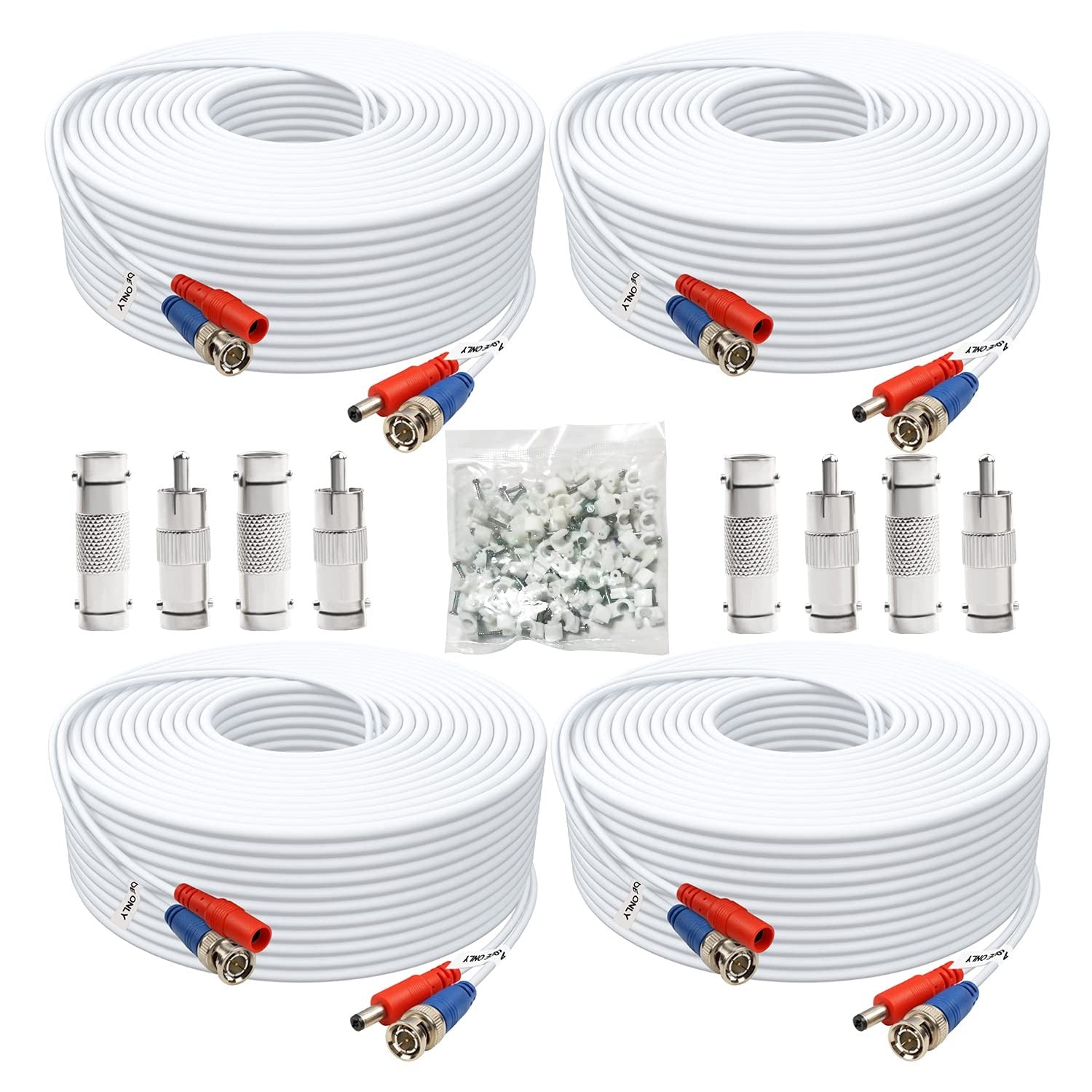 Aimyzii 25ft BNC video power cable security camera cable pack with connectors and adapters, used for surveillance camera installation.