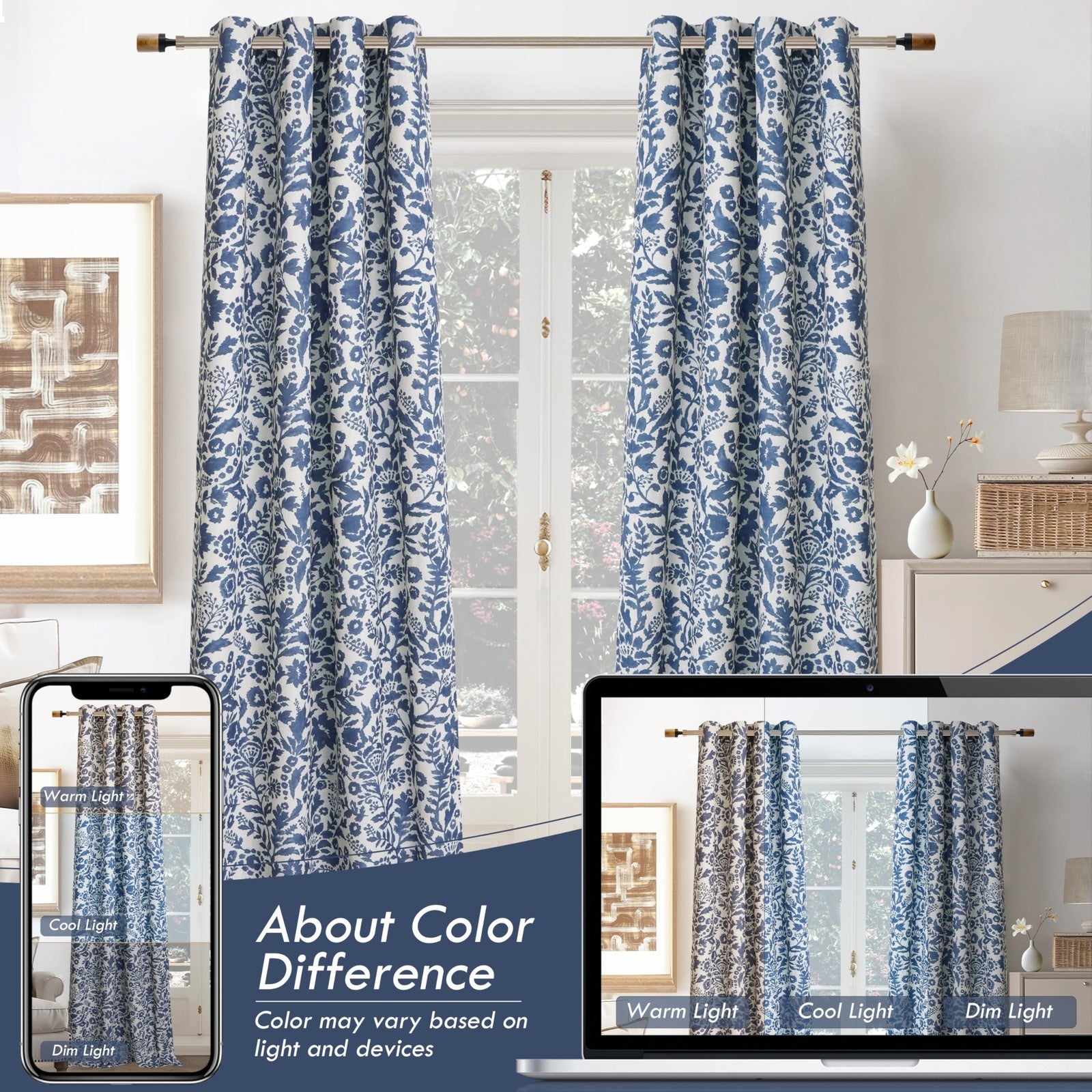 DriftAway Julia Watercolor blackout curtains with thermal lining, black fabric with watercolor design for room darkening and insulation.