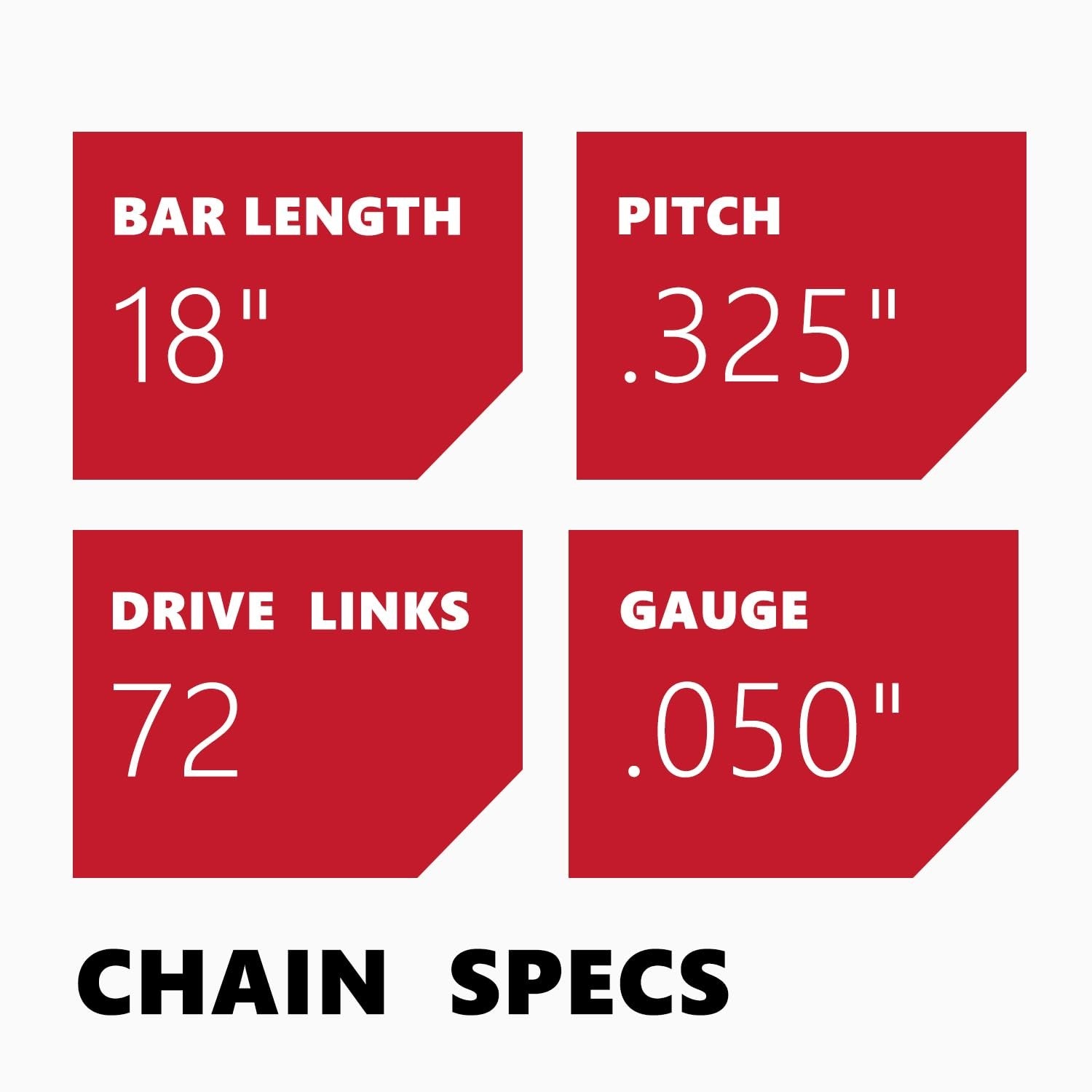 Husqvarna chainsaw chain with 18-inch length, .325 pitch, .050 gauge, featuring 72 drive links on a plain background.