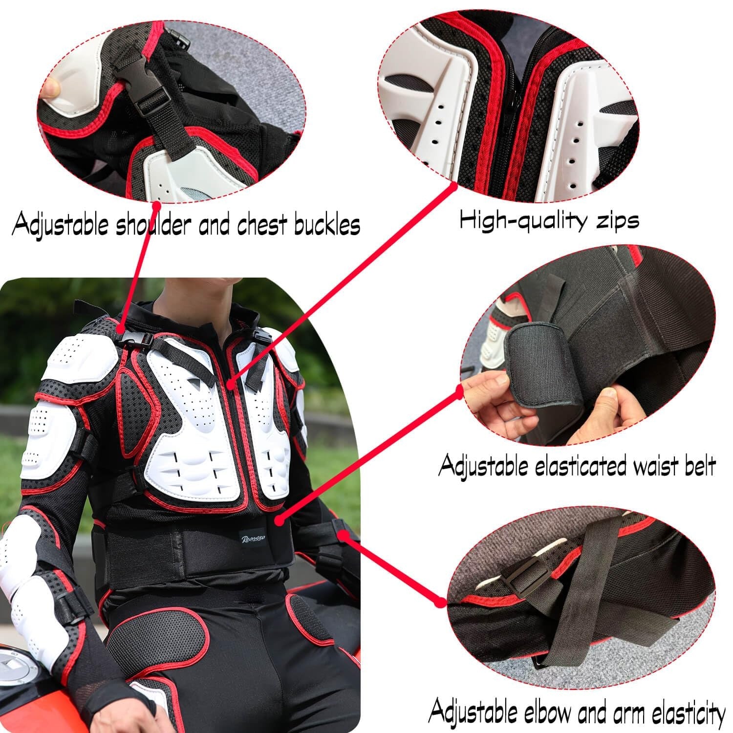 YEBCKZL youth and adult motorcycle full body armor jacket with protective padding for dirt biking and off-road riding.