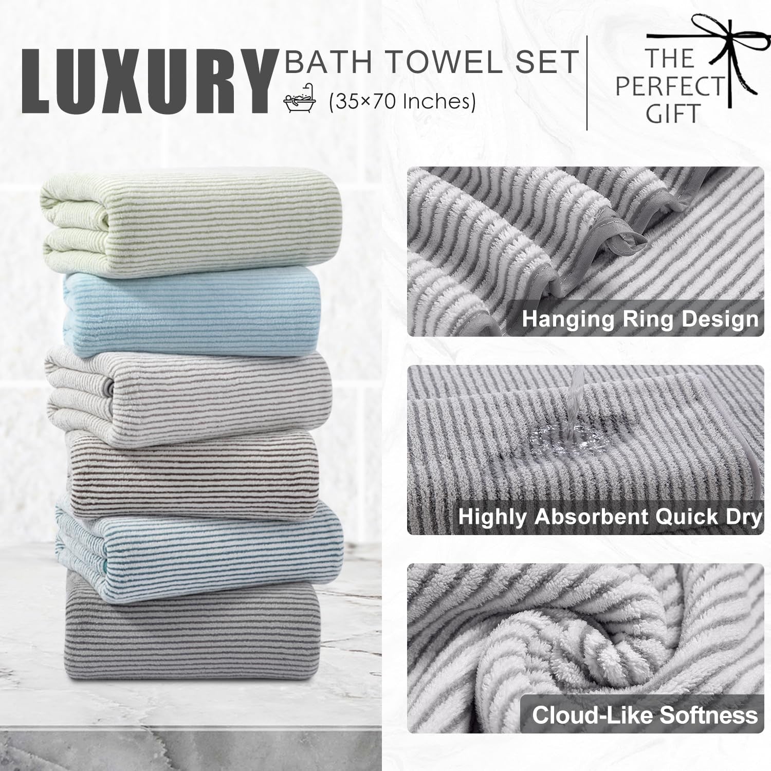 Jessy Home 4-piece bath towel set with oversized 35x70-inch soft, fluffy, and plush bath towels, perfect for luxurious comfort.